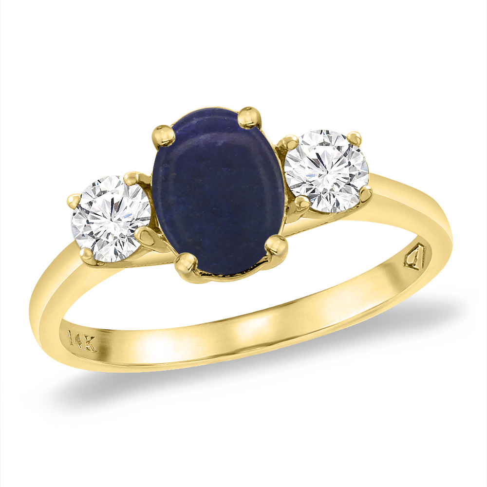 14K Yellow Gold Natural Lapis &amp; 2pc. Diamond Engagement Ring Oval 8x6 mm, sizes 5 -10