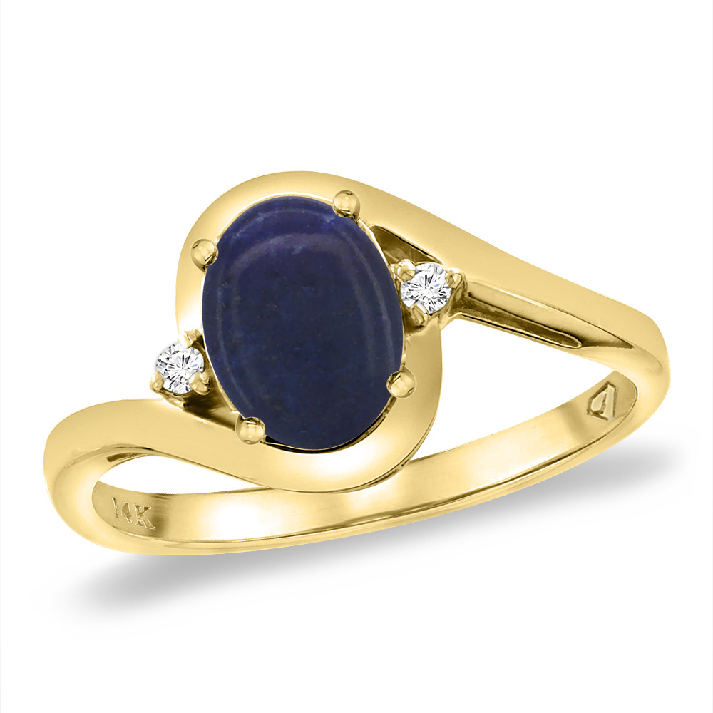 14K Yellow Gold Diamond Natural Lapis Bypass Engagement Ring Oval 8x6 mm, sizes 5 -10
