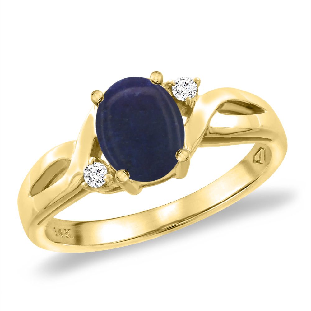 14K Yellow Gold Diamond Natural Lapis Engagement Ring Oval 8x6 mm, sizes 5 -10