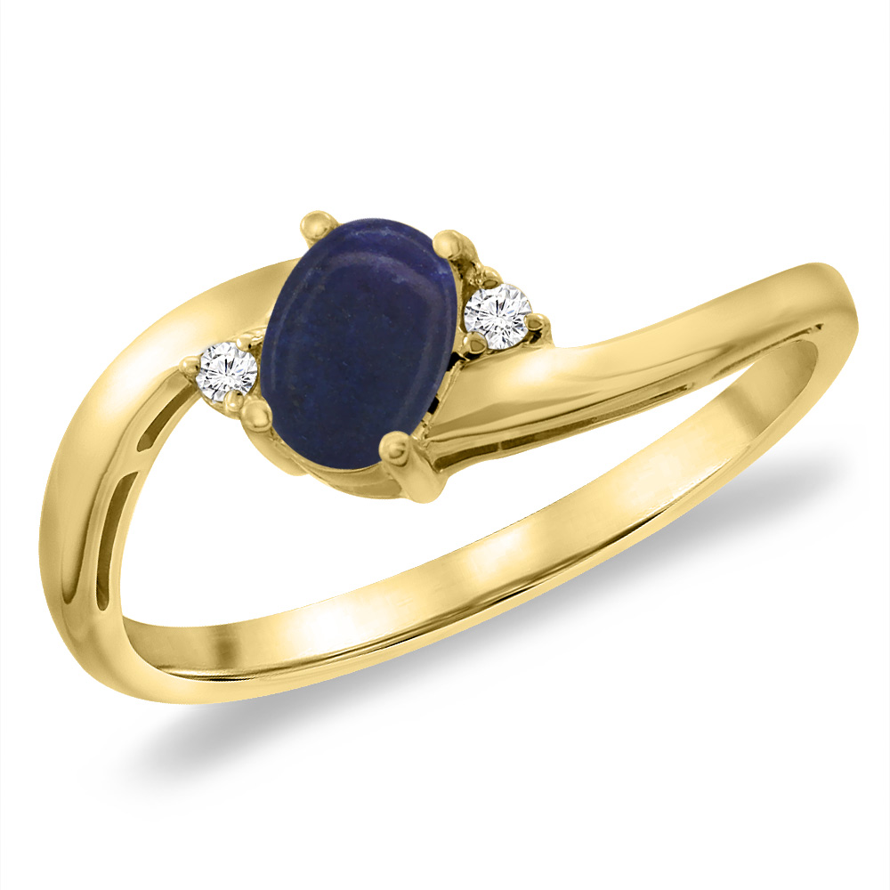 14K Yellow Gold Diamond Natural Lapis Bypass Engagement Ring Oval 6x4 mm, sizes 5 -10