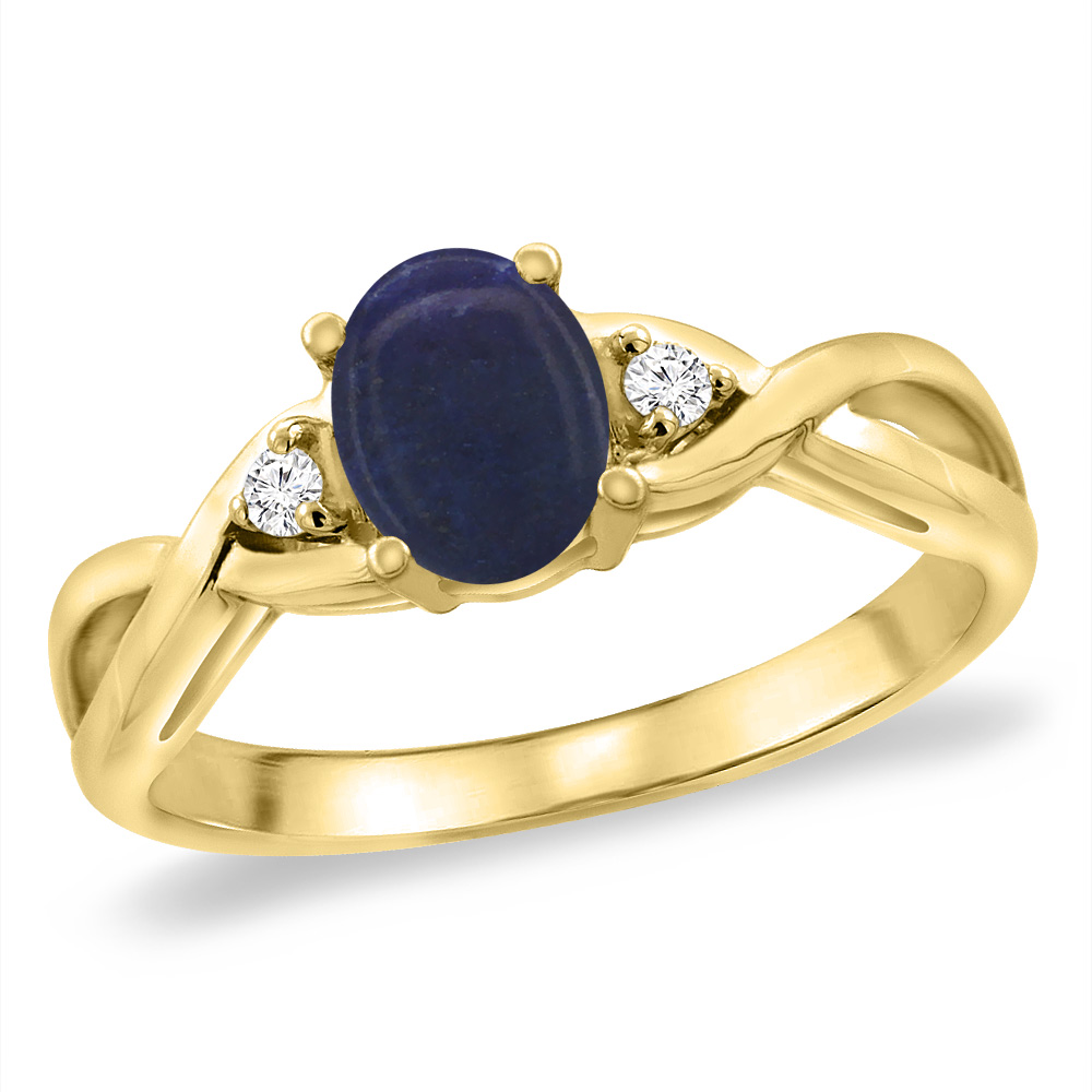 14K Yellow Gold Diamond Natural Lapis Infinity Engagement Ring Oval 7x5 mm, sizes 5 -10