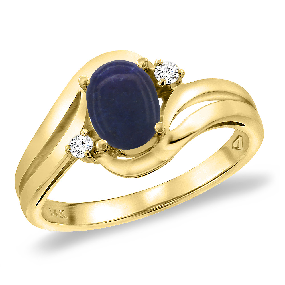14K Yellow Gold Diamond Natural Lapis Bypass Engagement Ring Oval 8x6 mm, sizes 5 -10