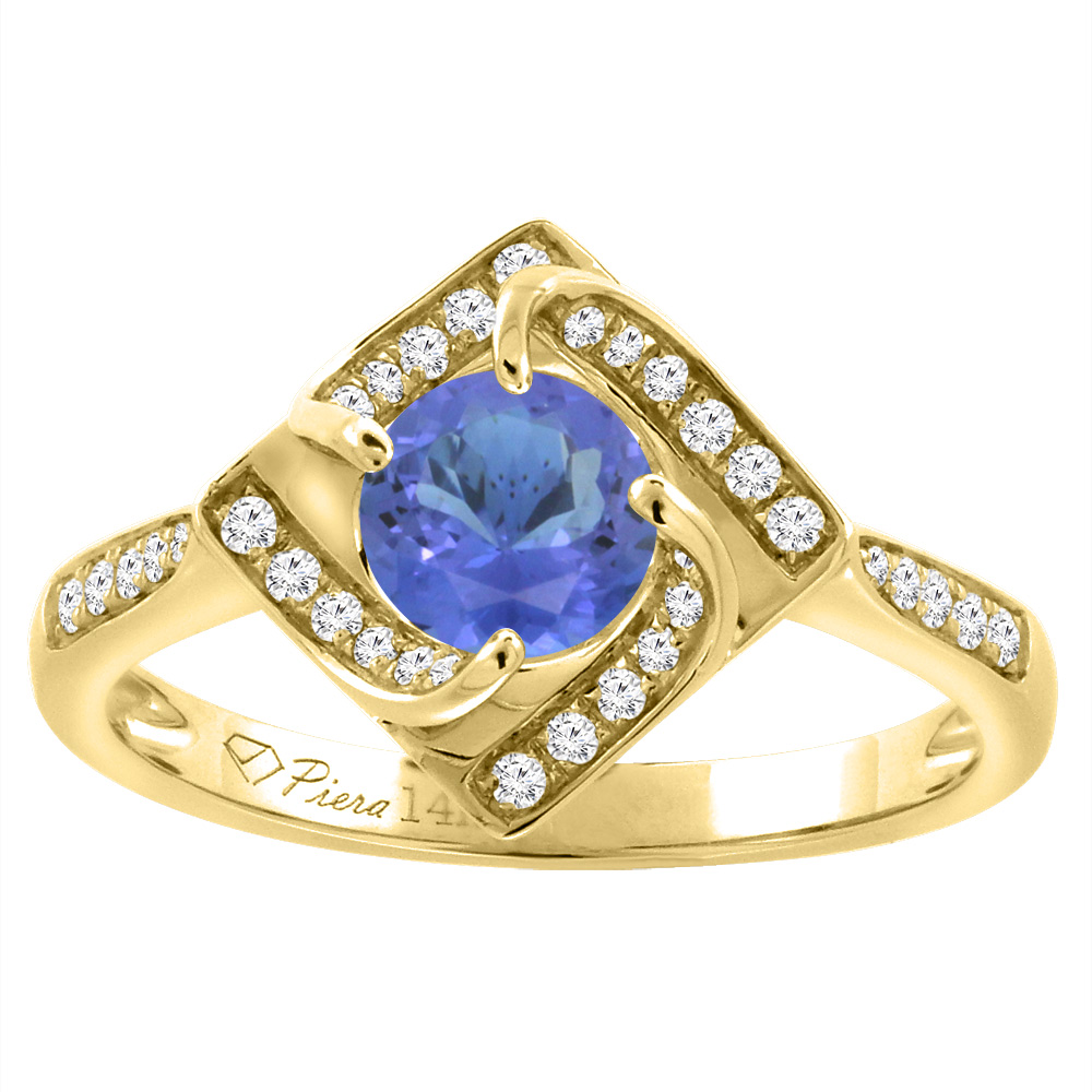 14K Yellow Gold Diamond Natural Tanzanite Engagement Ring Round 7 mm, sizes 5-10