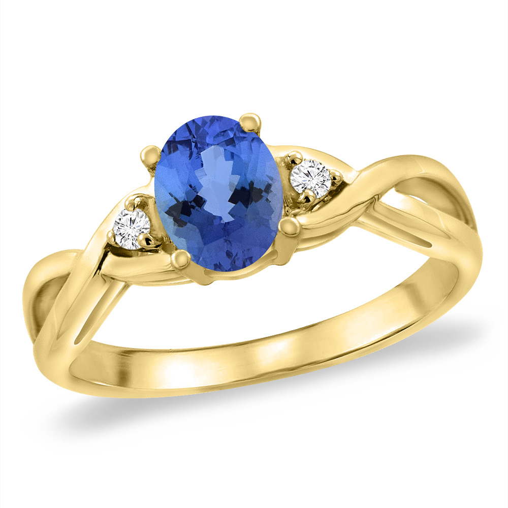 14K Yellow Gold Diamond Natural Tanzanite Infinity Engagement Ring Oval 7x5 mm, sizes 5 -10