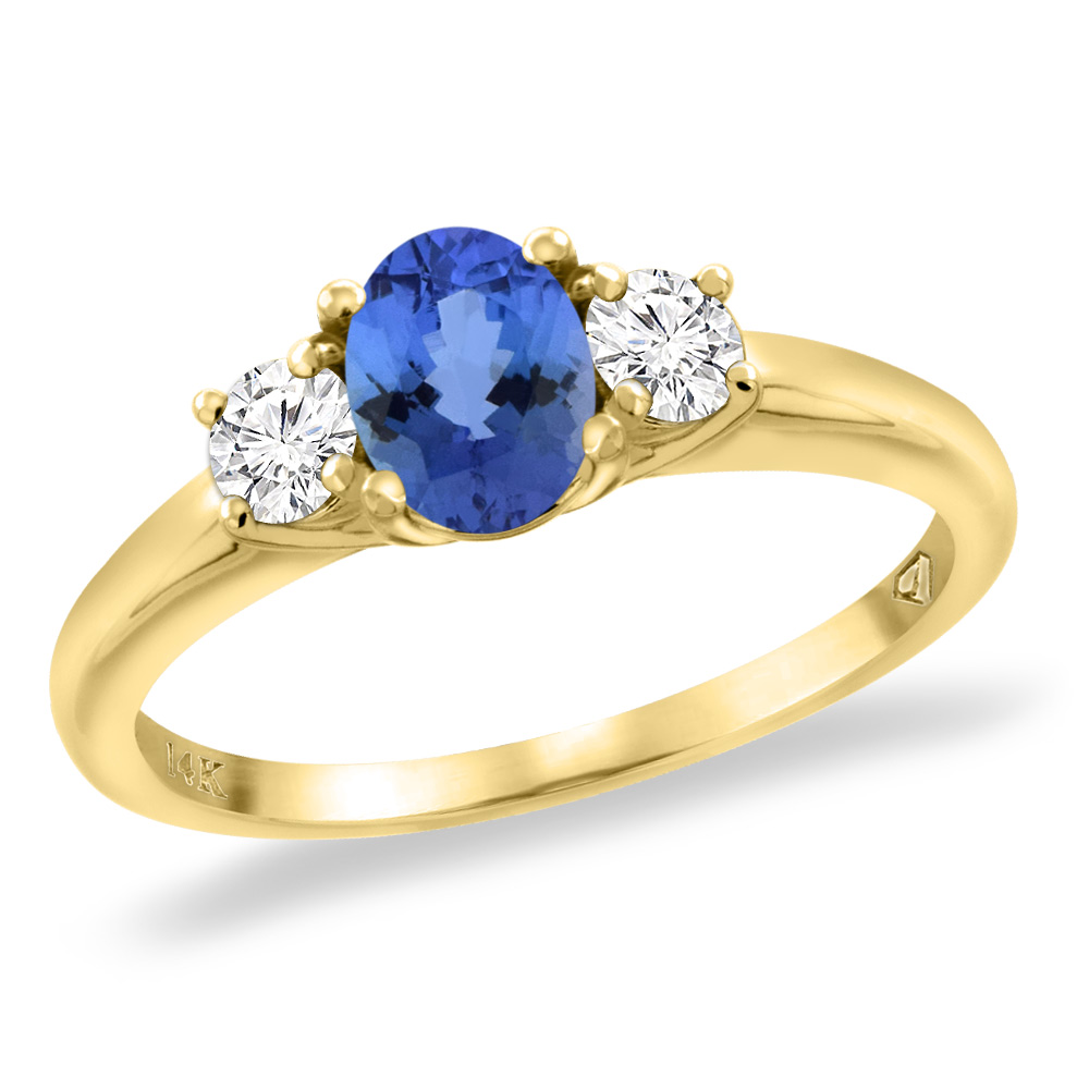 14K Yellow Gold Natural Tanzanite Engagement Ring Diamond Accents Oval 7x5 mm, sizes 5 -10