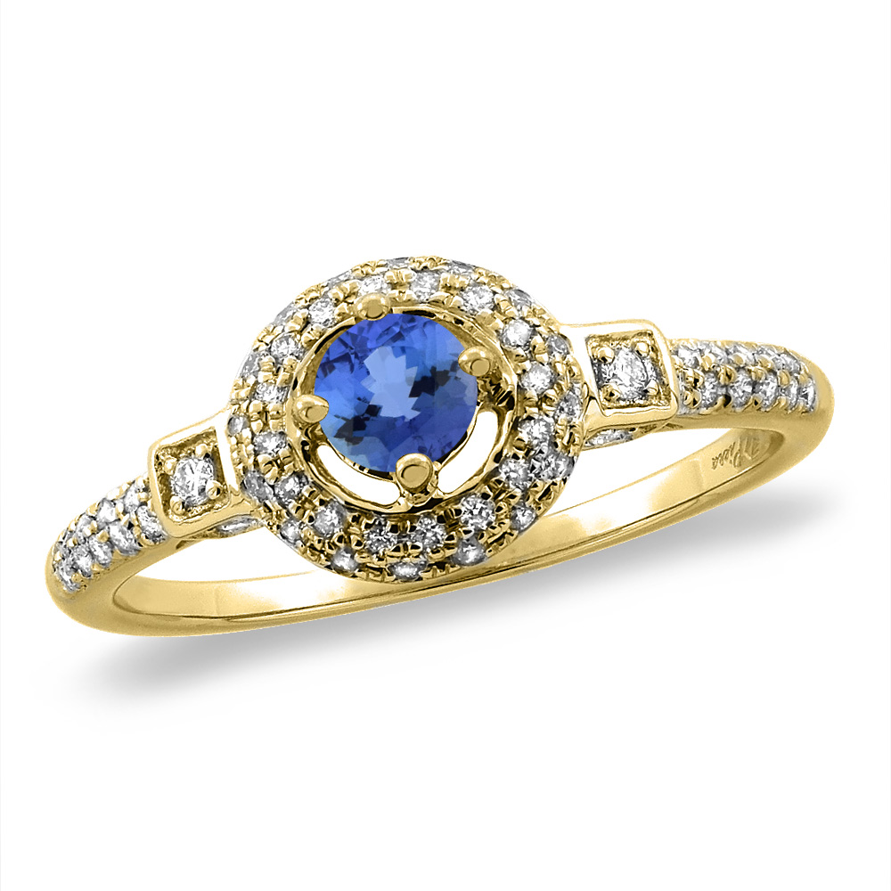 14K White/Yellow Gold Diamond Natural Tanzanite Halo Engagement Ring Round 4 mm, sizes 5 -10
