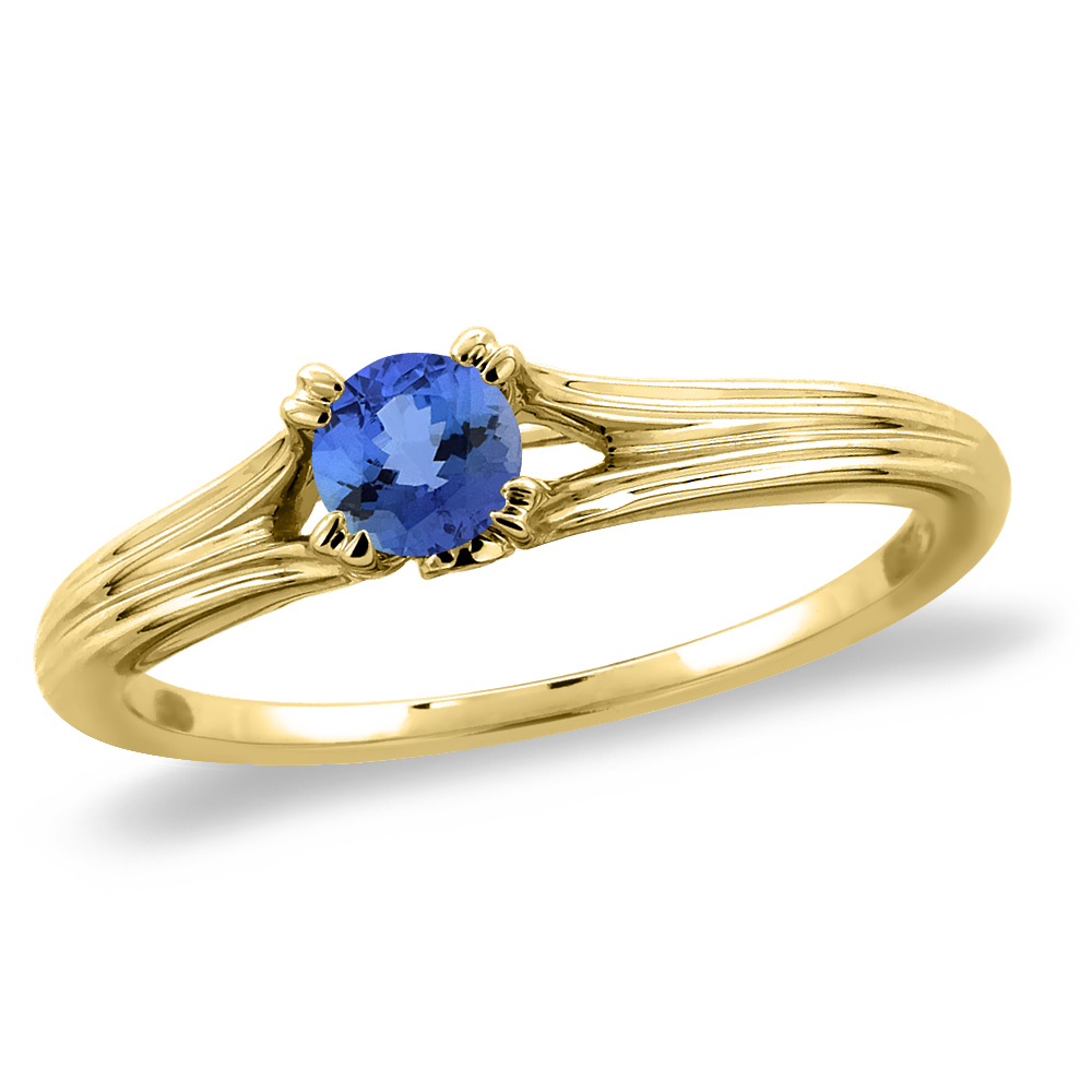 14K Yellow Gold Diamond Natural Tanzanite Solitaire Engagement Ring Round 4 mm, sizes 5 -10