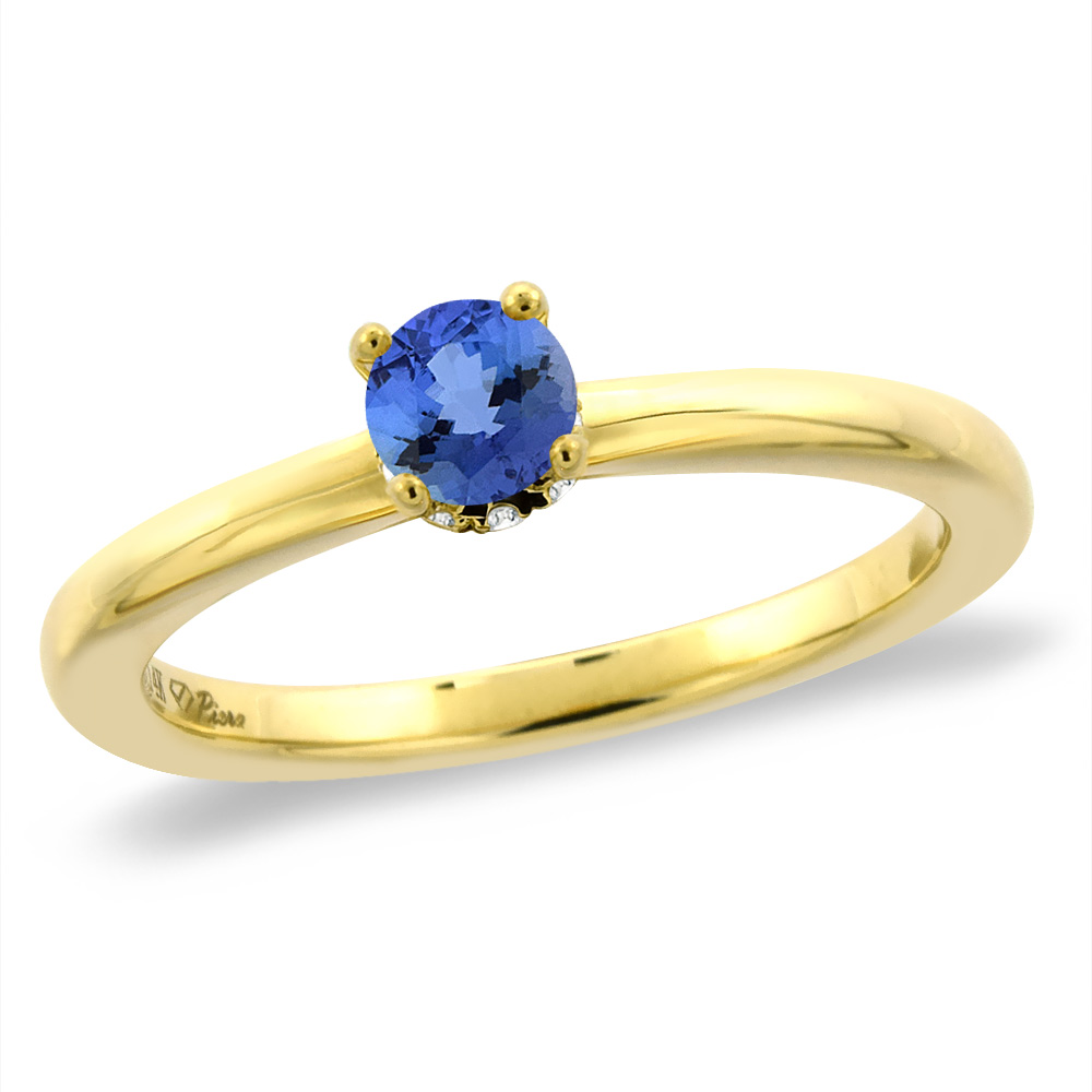 14K Yellow Gold Diamond Natural Tanzanite Solitaire Engagement Ring Round 4 mm, sizes 5 -10
