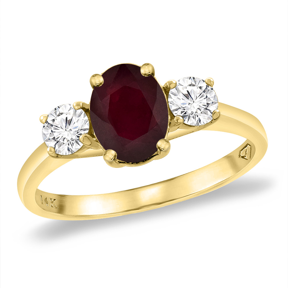 14K Yellow Gold Natural Ruby & 2pc. Diamond Engagement Ring Oval 8x6 mm, sizes 5 -10