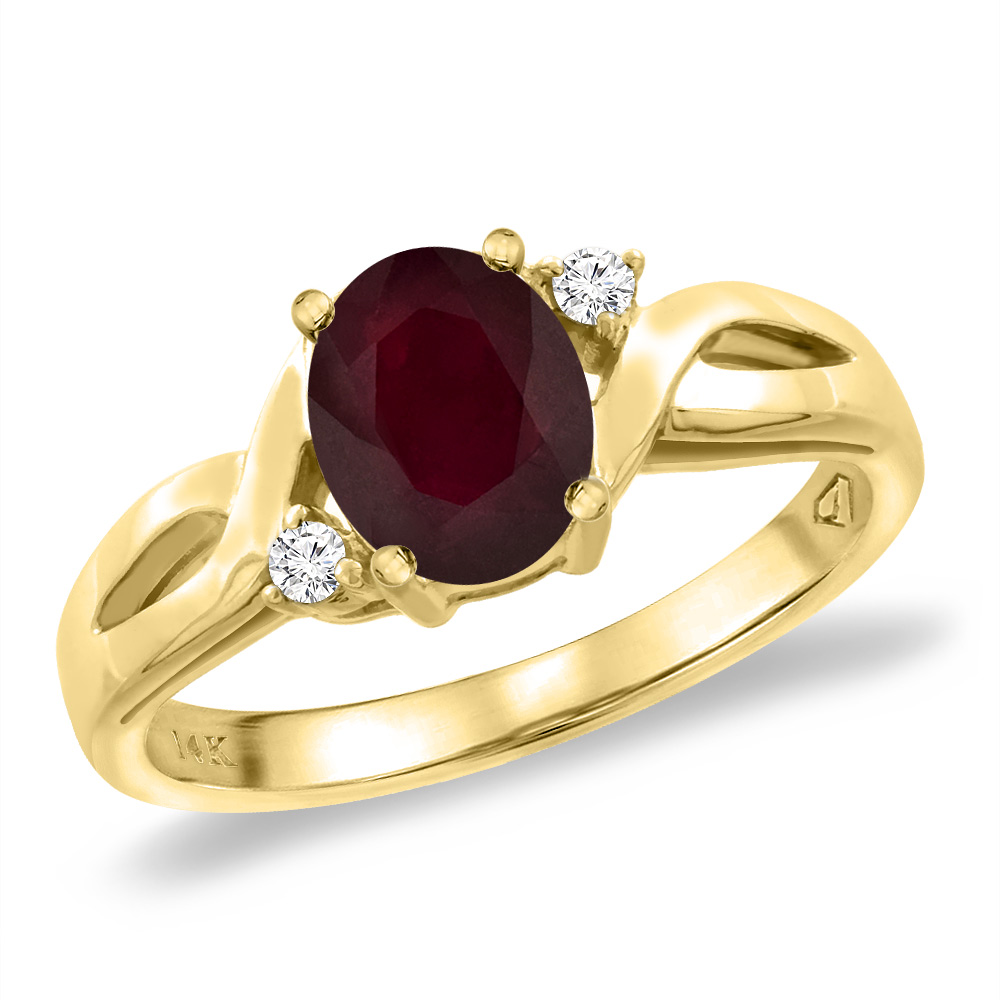 14K Yellow Gold Diamond Genuine Natural Ruby Engagement Ring Oval 8x6 mm, sizes 5 -10