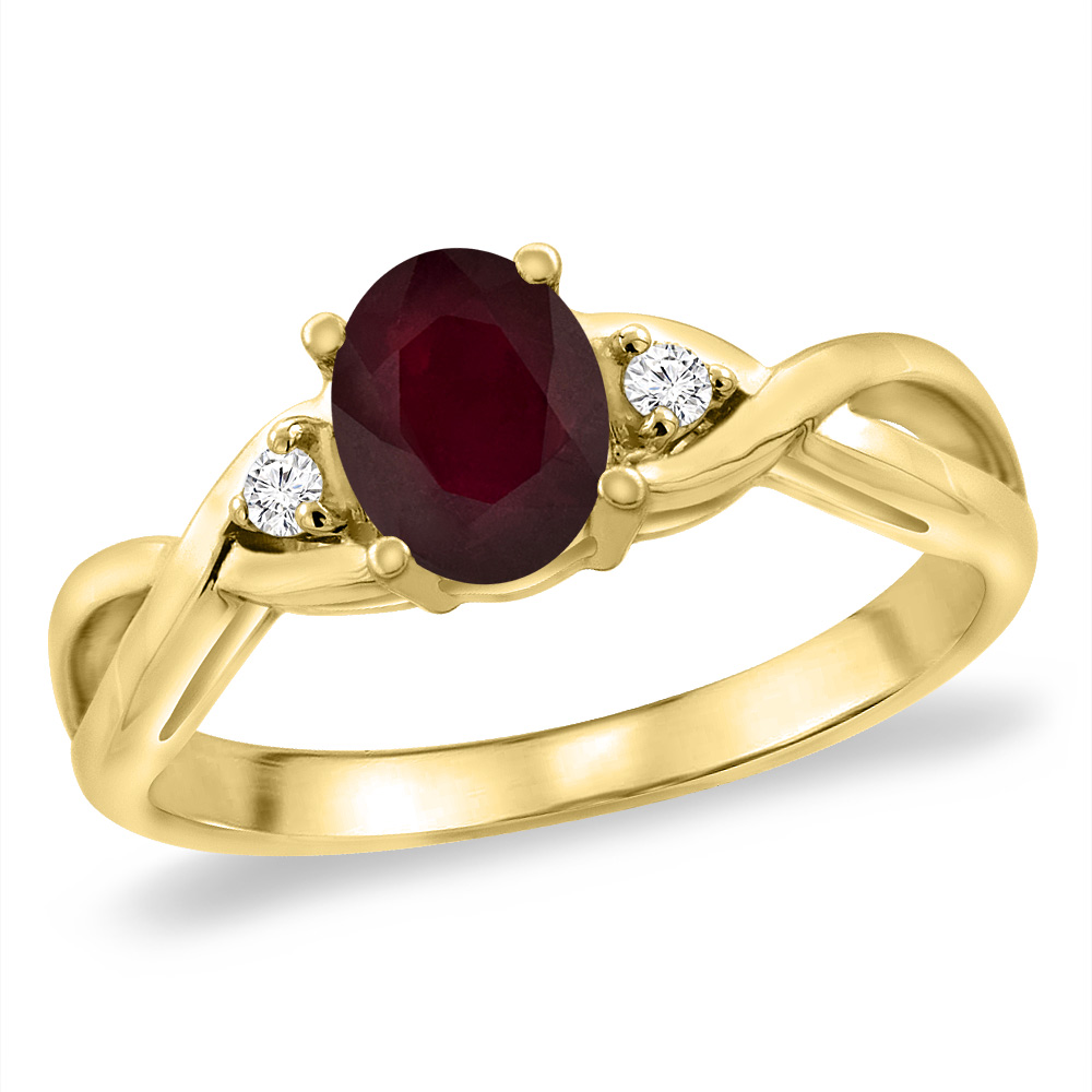 14K Yellow Gold Diamond Genuine Natural Ruby Infinity Engagement Ring Oval 7x5 mm, sizes 5 -10