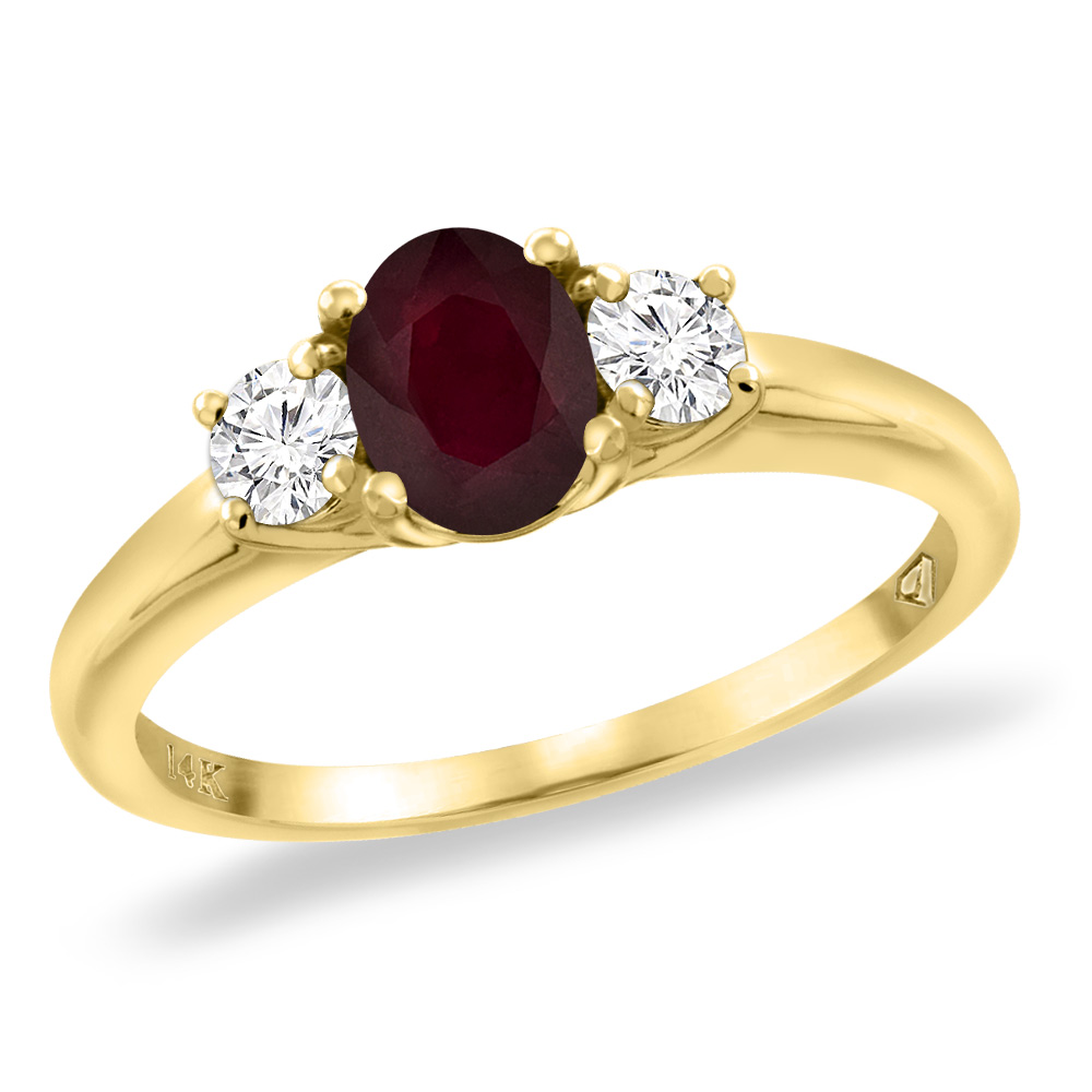 14K Yellow Gold Genuine Natural Ruby Engagement Ring Diamond Accents Oval 7x5 mm, sizes 5 -10