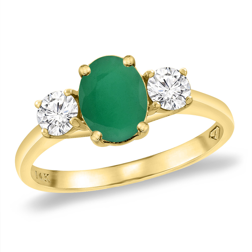 14K Yellow Gold Diamond Natural Quality Emerald &amp; 2pc. Diamond Engagement Ring Oval 8x6 mm, size 5 -10