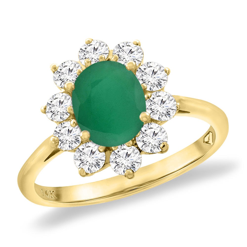 14K Yellow Gold Diamond Natural Quality Emerald Engagement Ring Oval 8x6 mm, size 5 -10