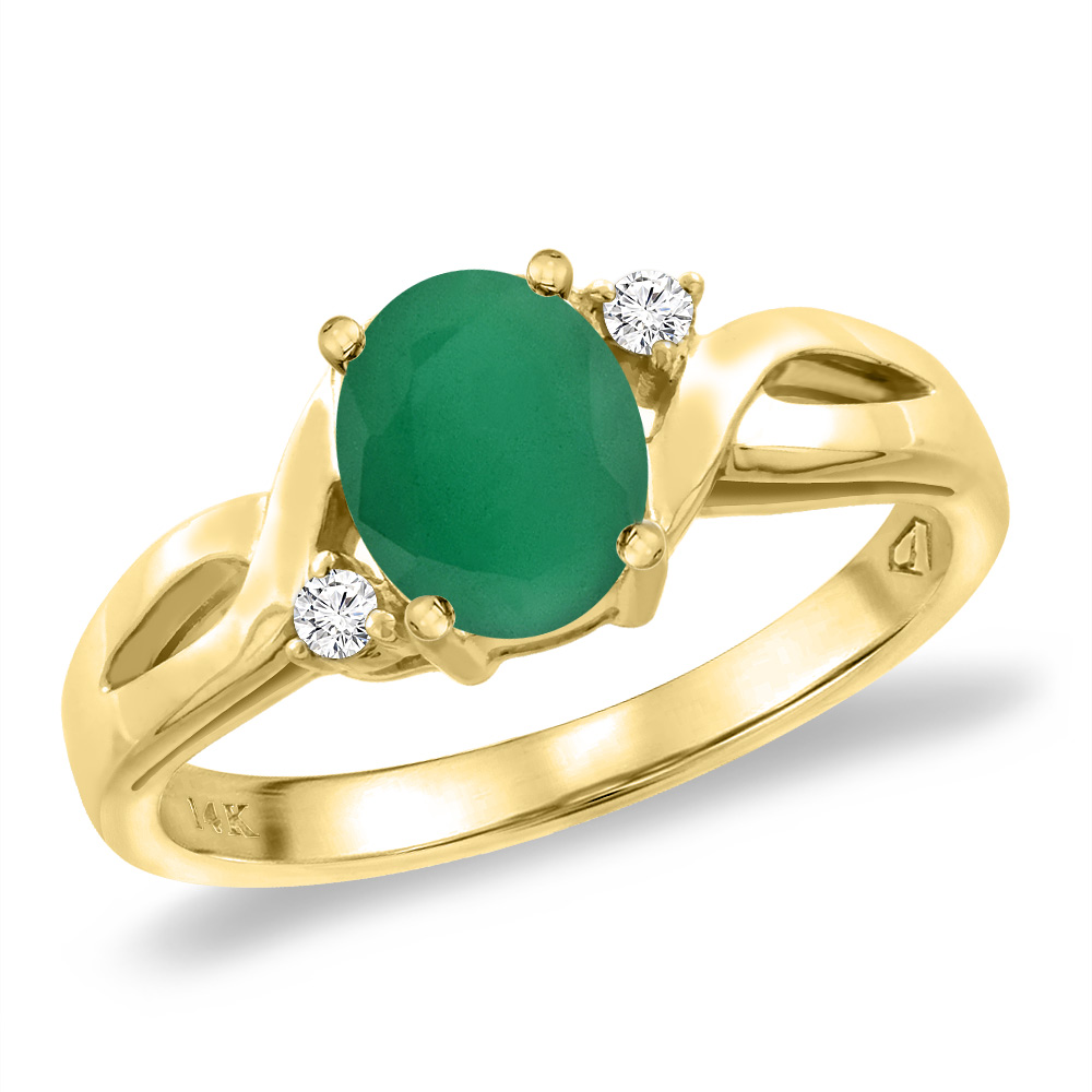 14K Yellow Gold Diamond Natural Quality Emerald Engagement Ring Oval 8x6 mm, size 5 -10