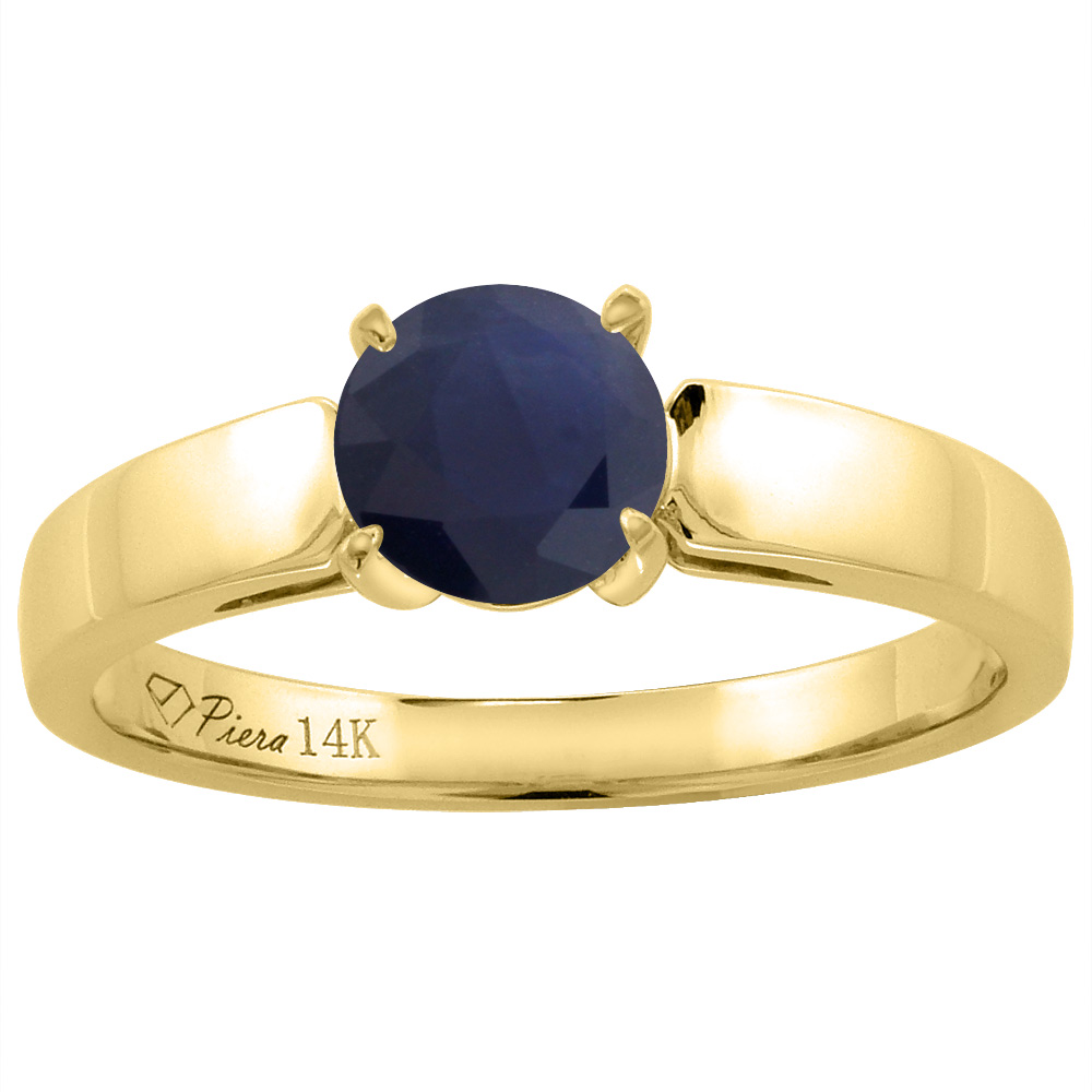 14K Yellow Gold Natural HQ Blue Sapphire Solitaire Engagement Ring Round 7 mm, sizes 5-10
