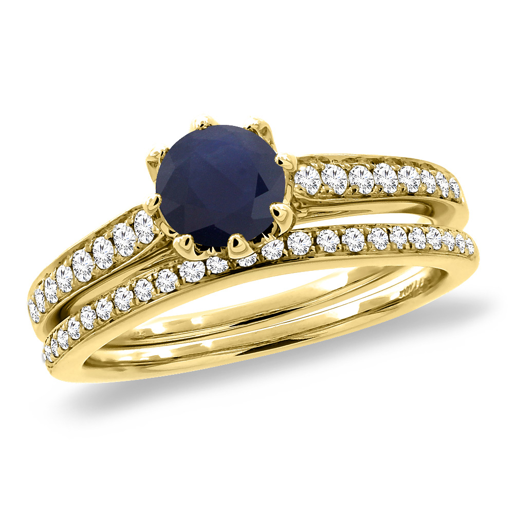 14K Yellow Gold Diamond Natural Ruby 2pc Engagement Ring Set Round 5 mm, sizes 5-10