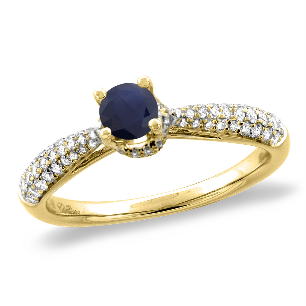 14K White/Yellow Gold Diamond Natural Quality Blue Sapphire Engagement Ring Round 5 mm, sizes 5-10