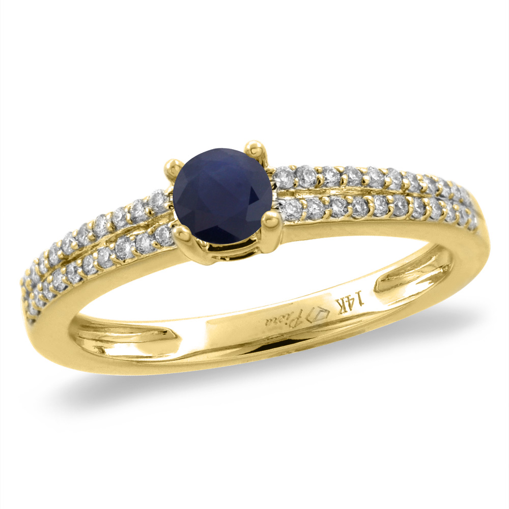 14K White/Yellow Gold Diamond Natural HQ Blue Sapphire Engagement Ring Round 5 mm, sizes 5-10