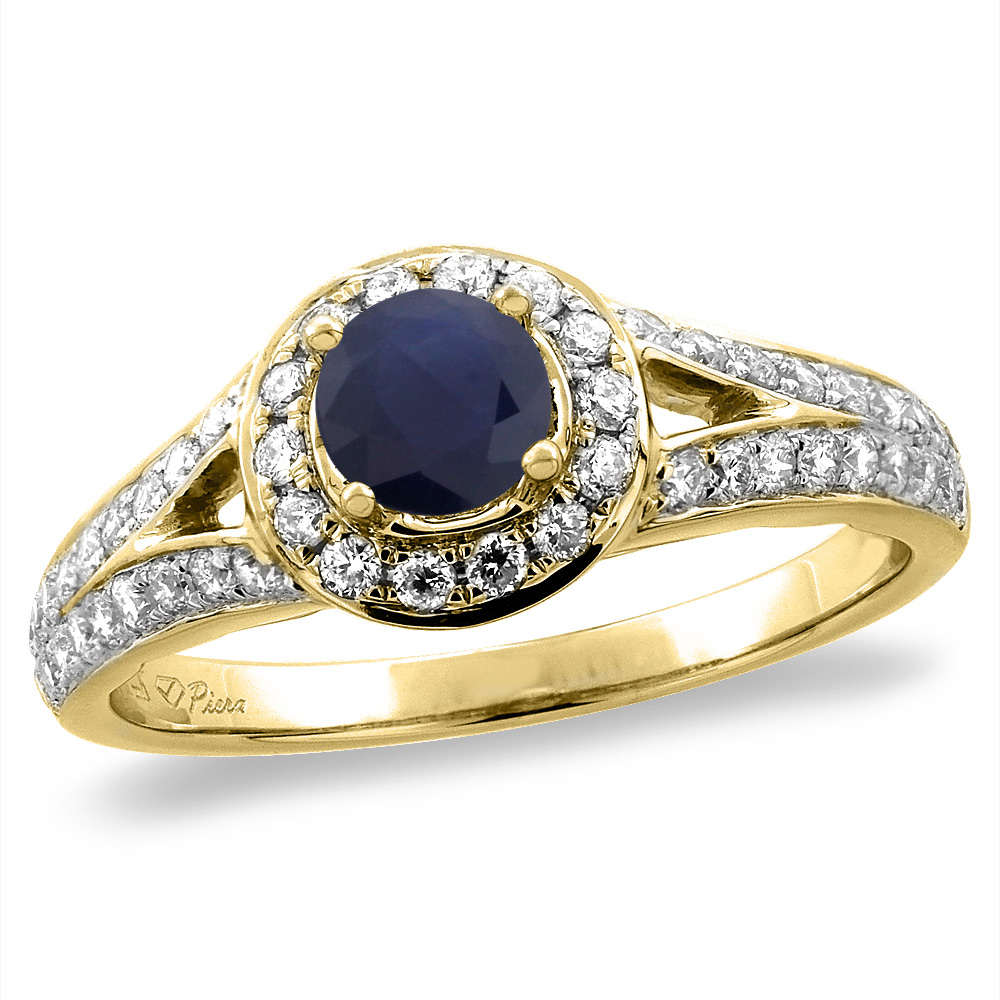 14K White/Yellow Gold Diamond Natural Quality Blue Sapphire Halo Engagement Ring Round 4 mm, size 5 -10
