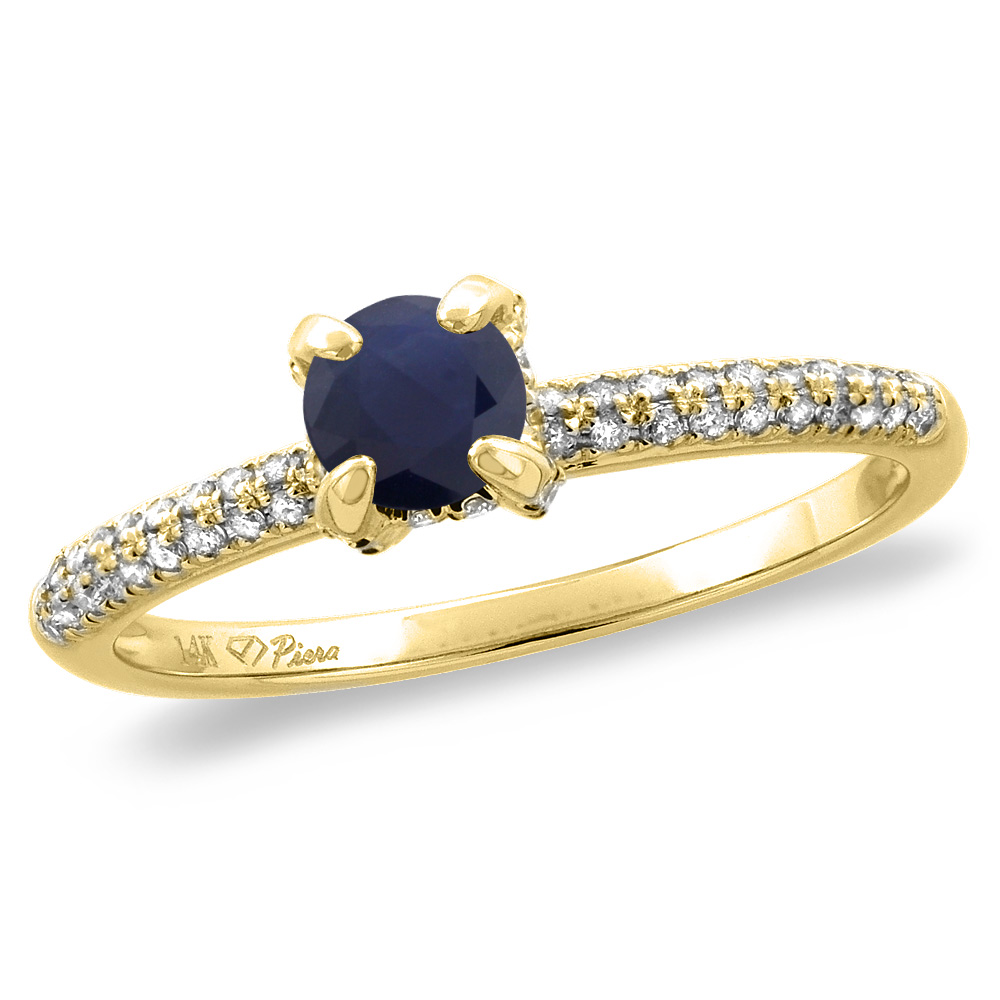 14K White/Yellow Gold Diamond Natural Quality Blue Sapphire Solitaire Engagement Ring Round 4 mm, size 5 -10