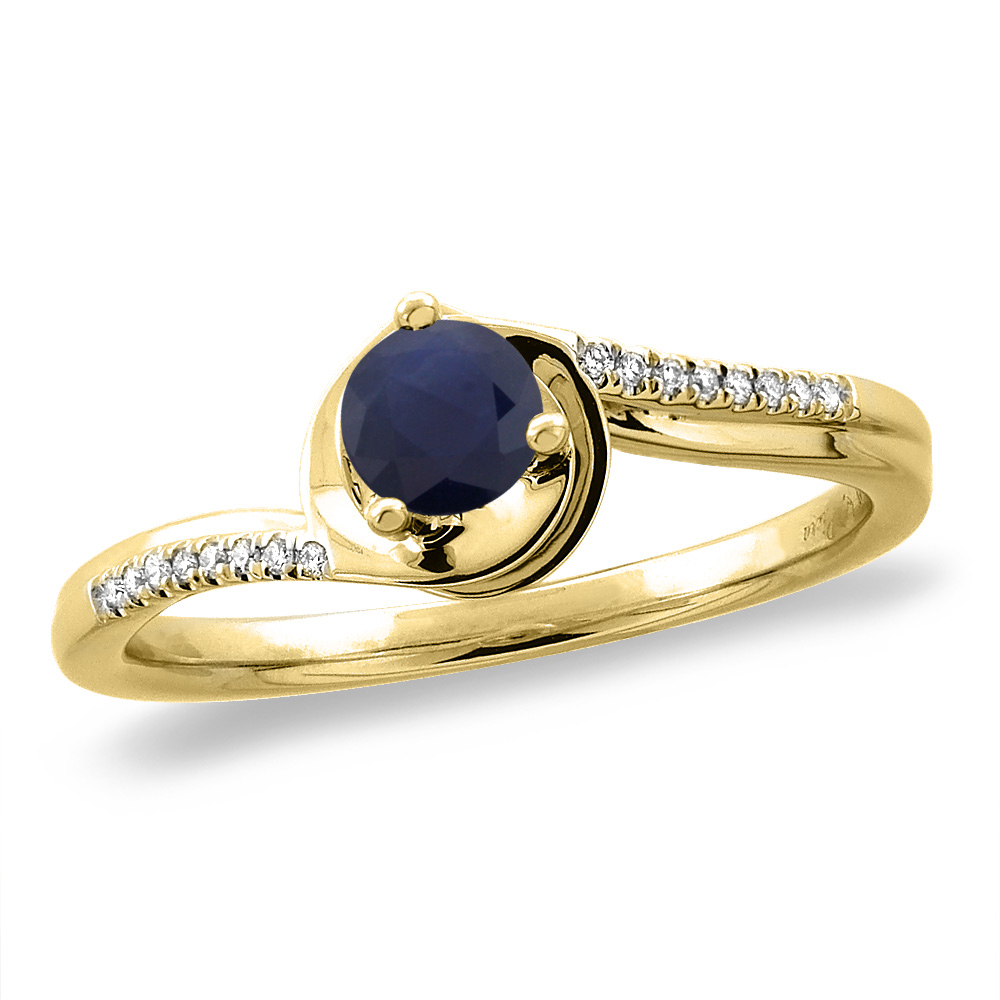 14K White/Yellow Gold Diamond Natural Quality Blue Sapphire Bypass Engagement Ring Round 4 mm, size 5 -10