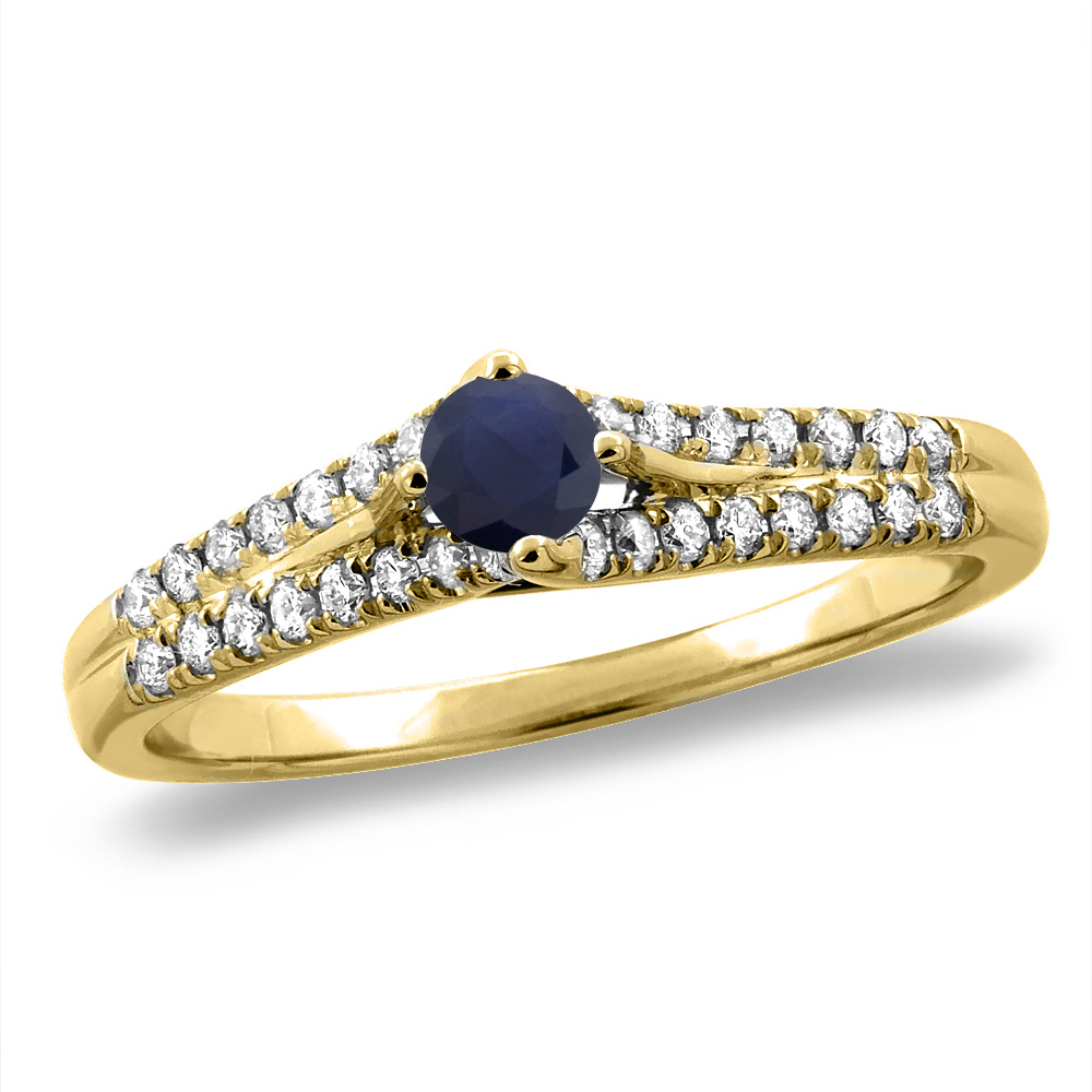 14K White/Yellow Gold Natural HQ Blue Sapphire Engagement Ring Round 4 mm, sizes 5 -10