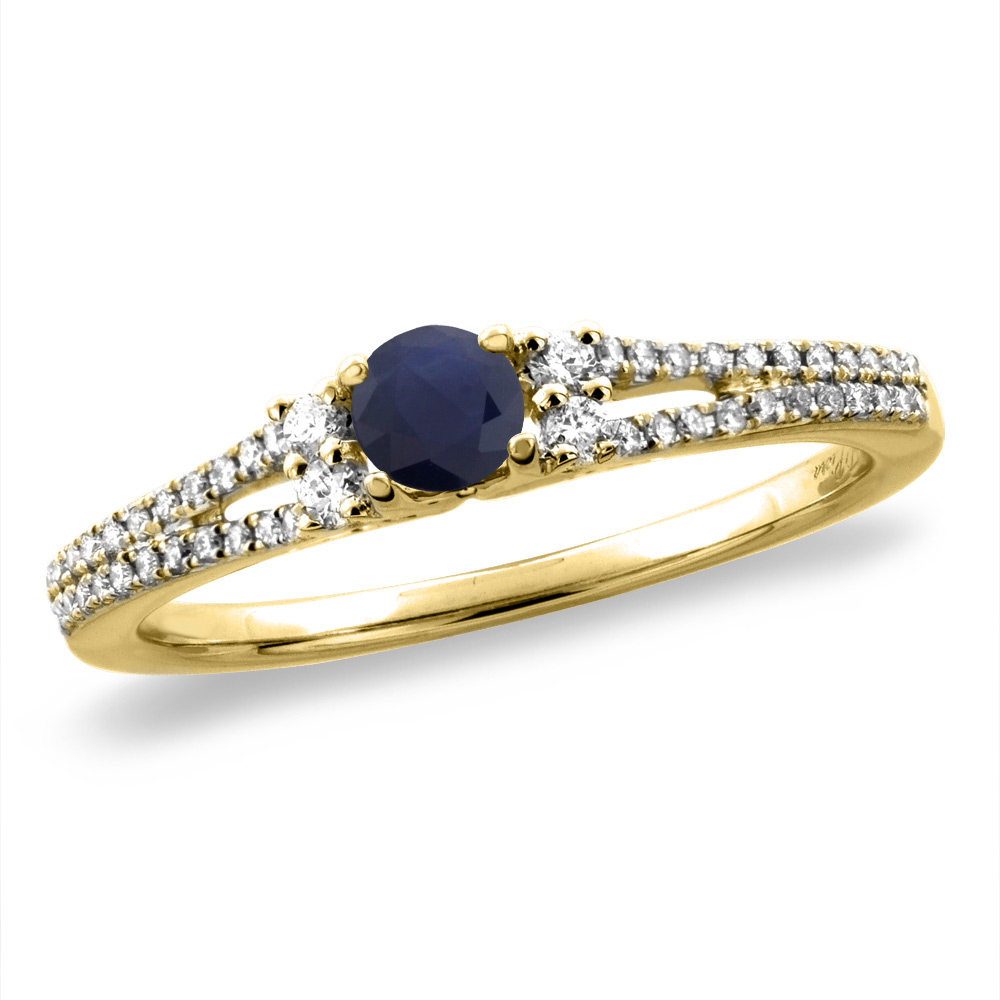 14K White/Yellow Gold Natural Quality Blue Sapphire Engagement Ring Round 4 mm, sizes 5 -10