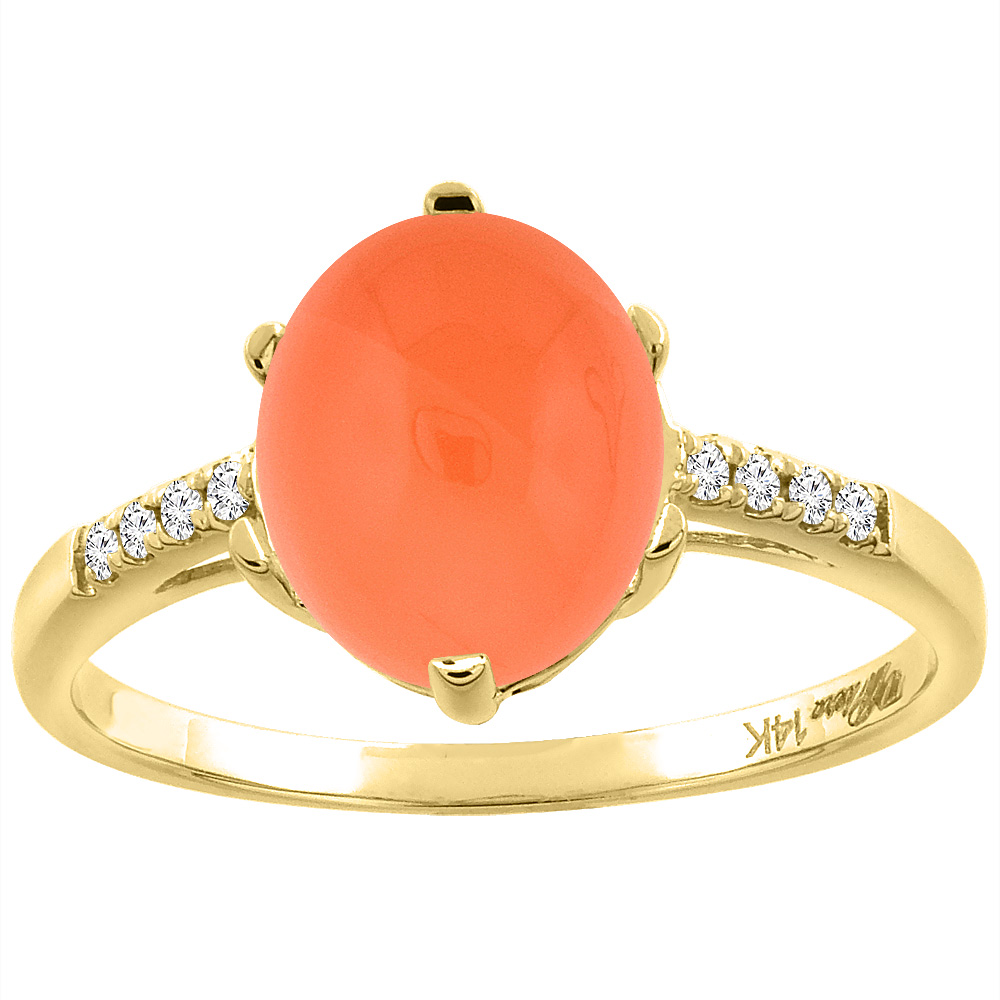 14K Yellow Gold Natural Orange Moonstone &amp; Diamond Ring Oval 10x8 mm, sizes 5-10
