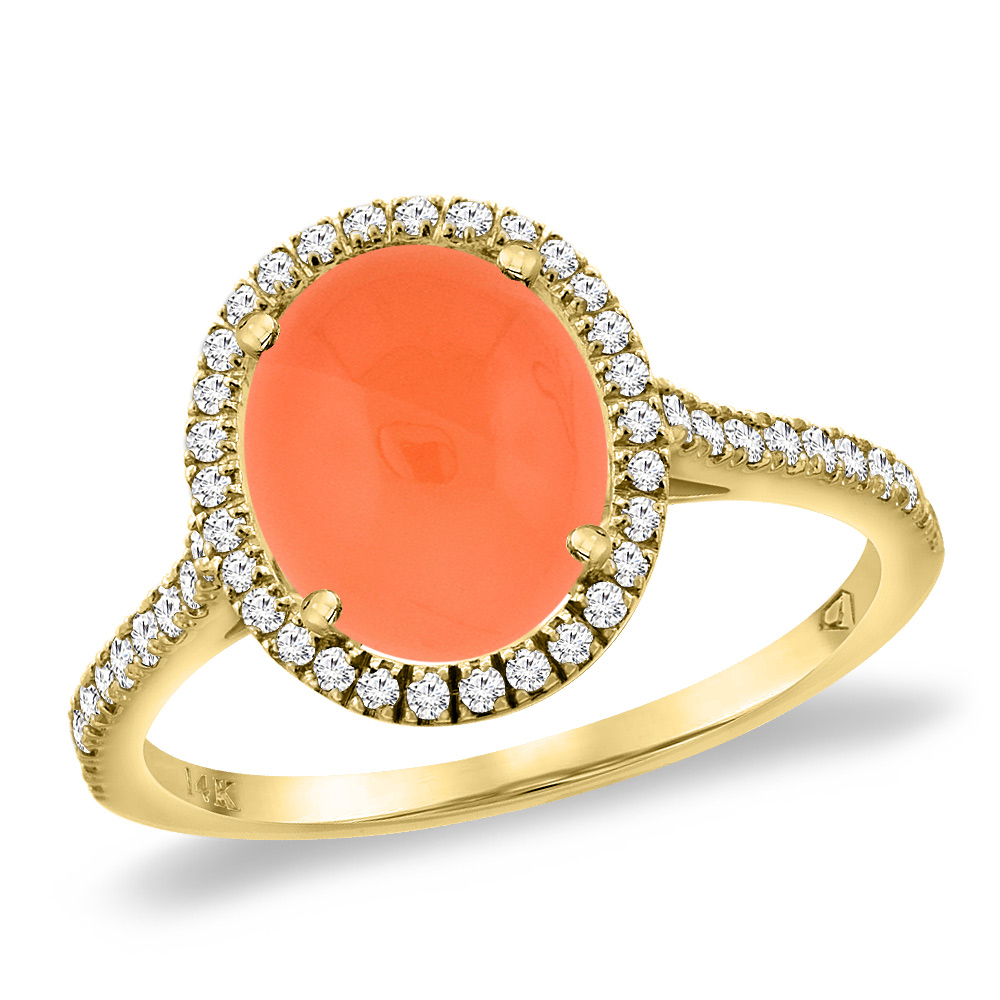 14K Yellow Gold Natural Orange Moonstone Diamond Halo Engagement Ring 10x8 mm Oval, sizes 5 -10