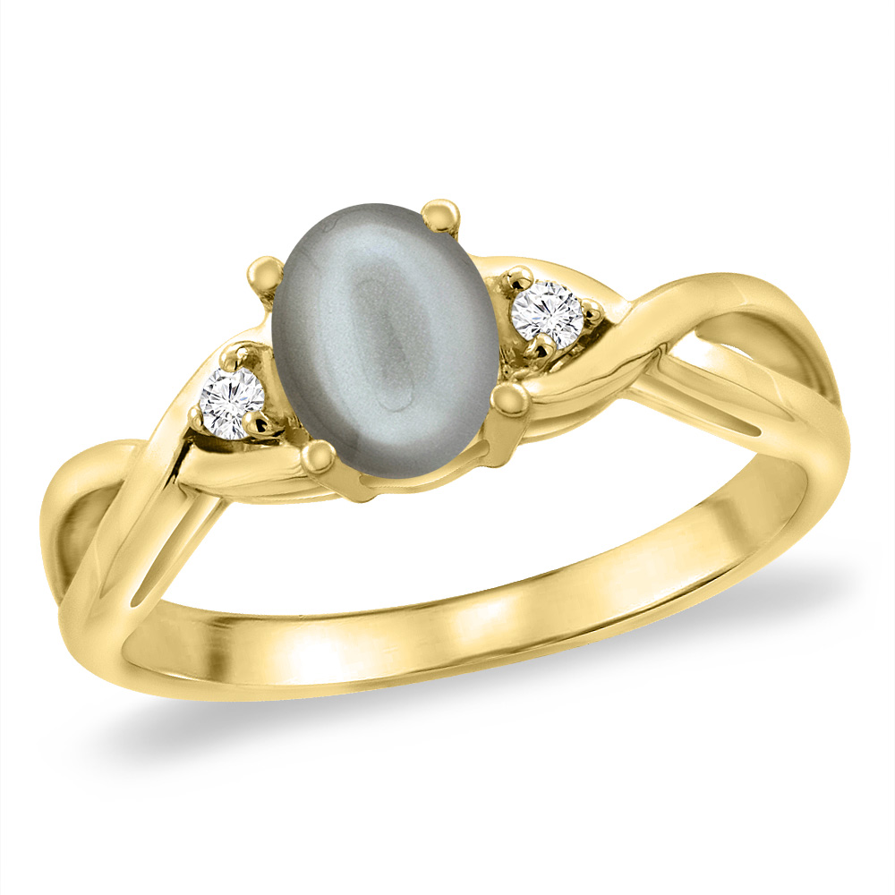14K Yellow Gold Diamond Natural Gray Moonstone Infinity Engagement Ring Oval 7x5 mm, sizes 5 -10