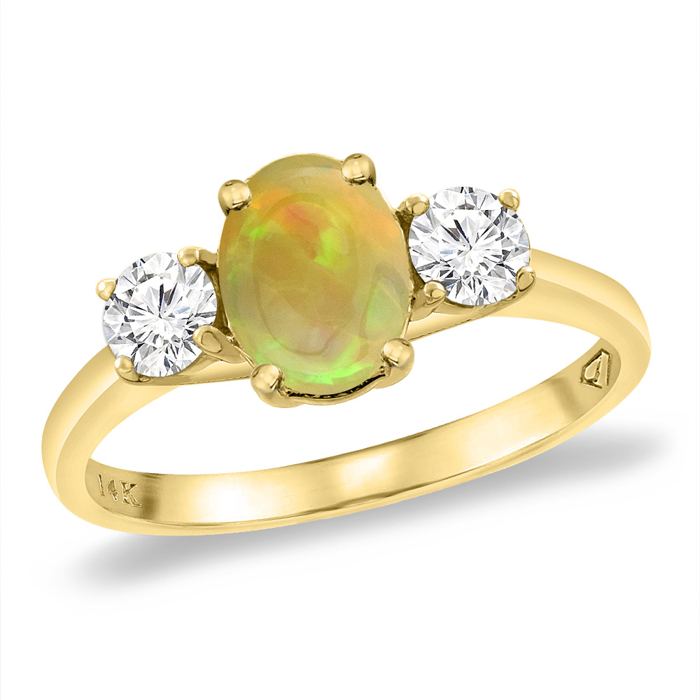 14K Yellow Gold Natural Ethiopian Opal &amp; 2pc. Diamond Engagement Ring Oval 8x6 mm, sizes 5 -10