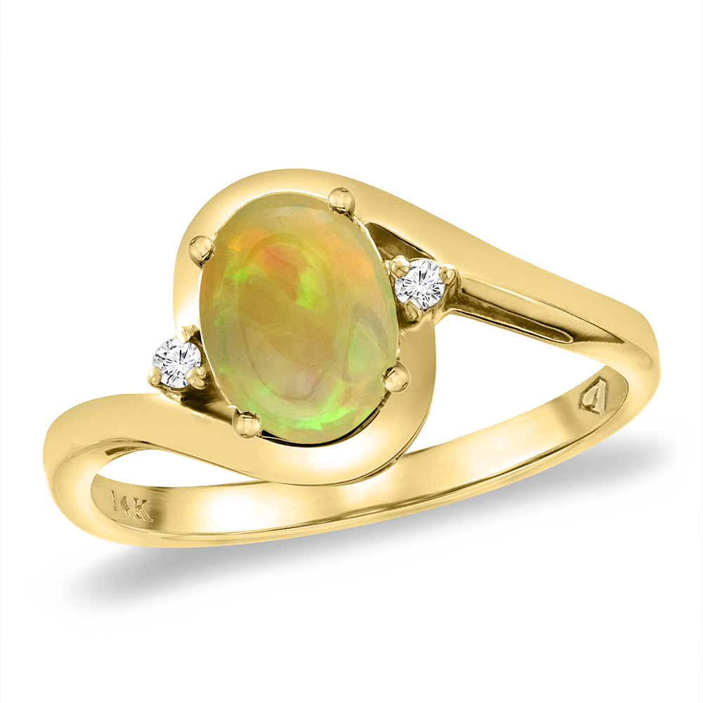 14K Yellow Gold Diamond Natural Ethiopian Opal Bypass Engagement Ring Oval 8x6 mm, sizes 5 -10