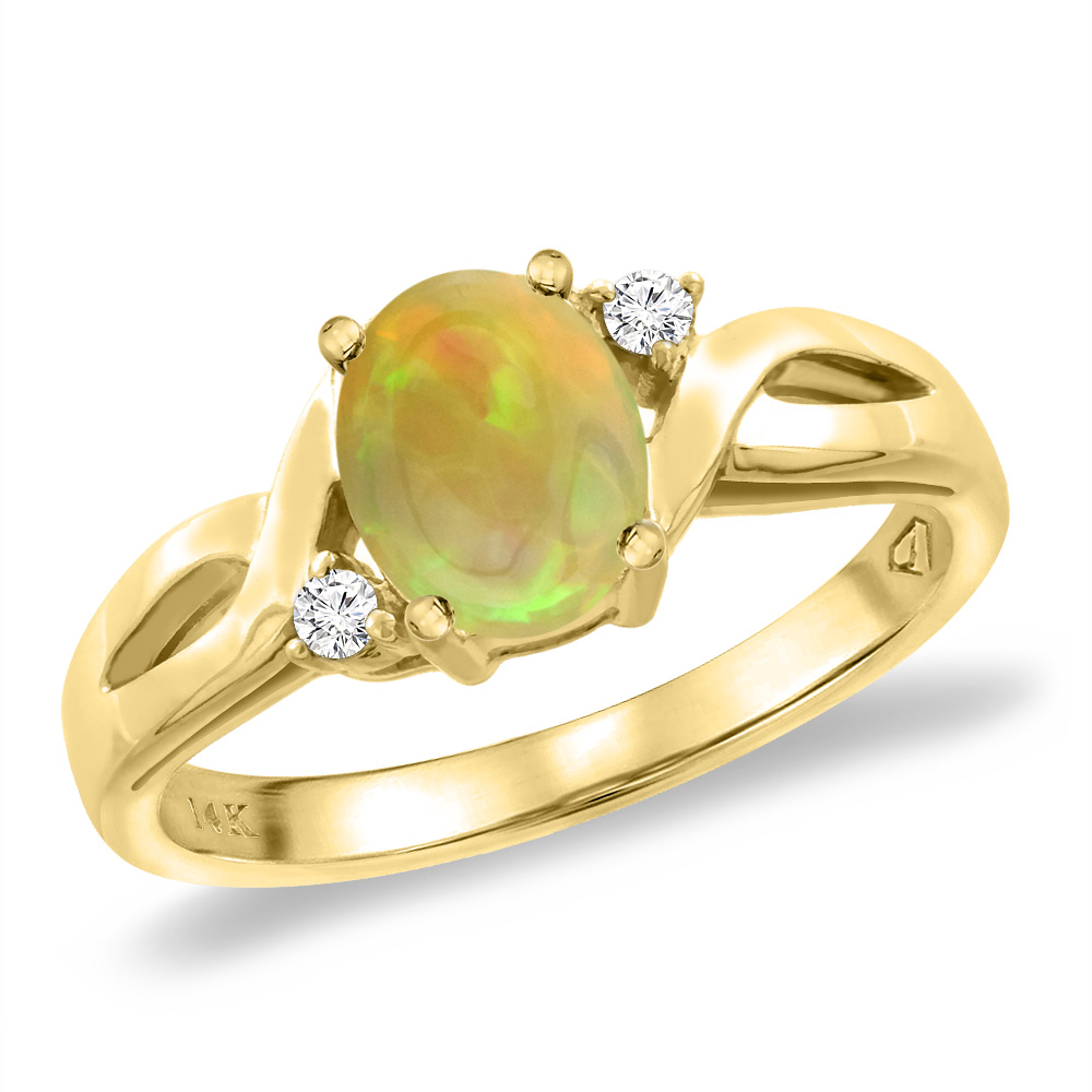 14K Yellow Gold Diamond Natural Ethiopian Opal Engagement Ring Oval 8x6 mm, sizes 5 -10