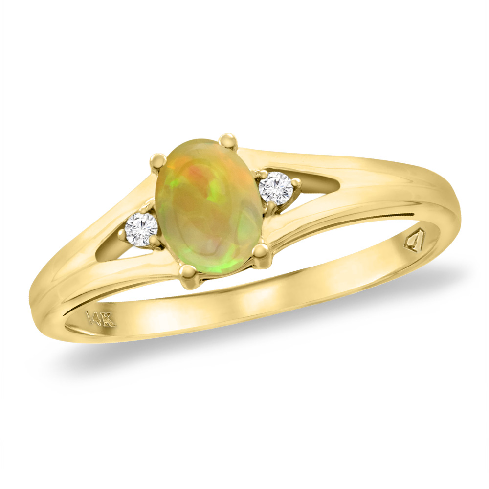 14K Yellow Gold Diamond Natural Ethiopian Opal Engagement Ring Oval 6x4 mm, sizes 5 -10