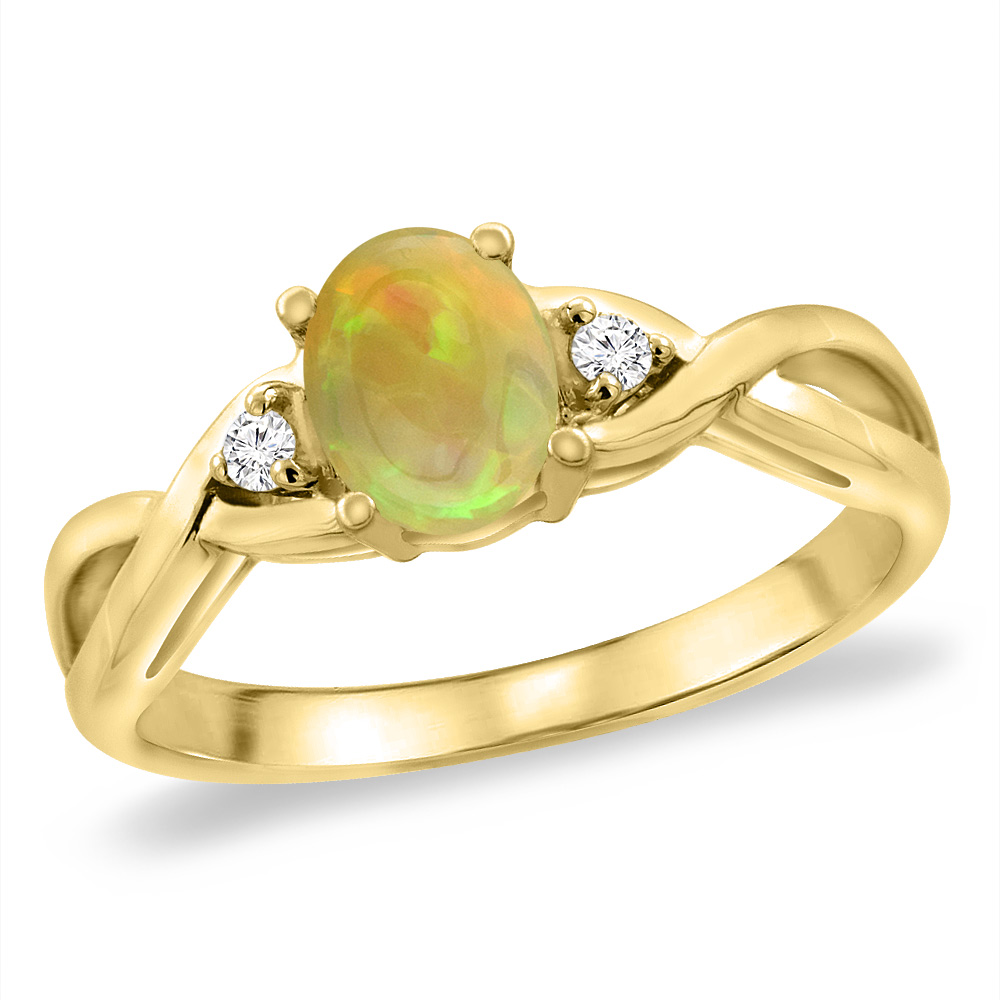 14K Yellow Gold Diamond Natural Ethiopian Opal Infinity Engagement Ring Oval 7x5 mm, sizes 5 -10
