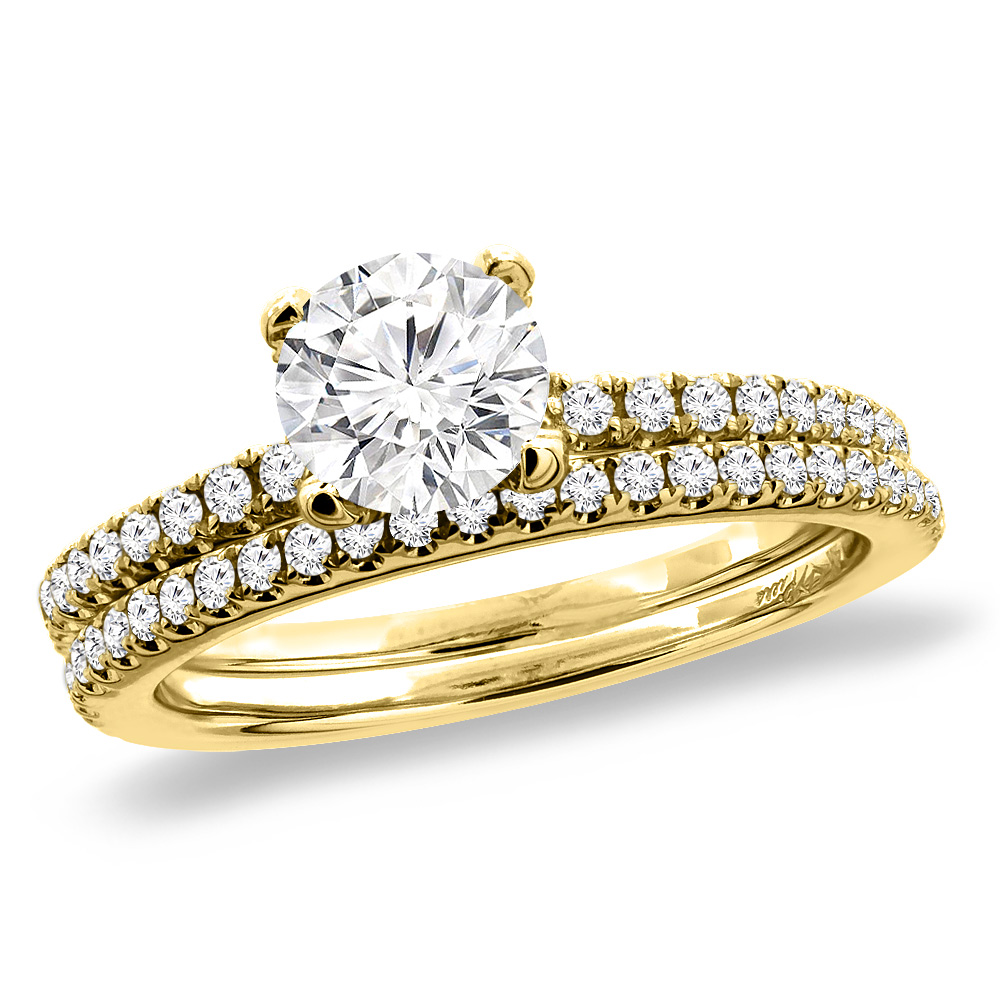 14K Yellow Gold 1.13 cttw Cubic Zirconia 2pc Engagement Ring Set Round 5 mm, sizes 5-10