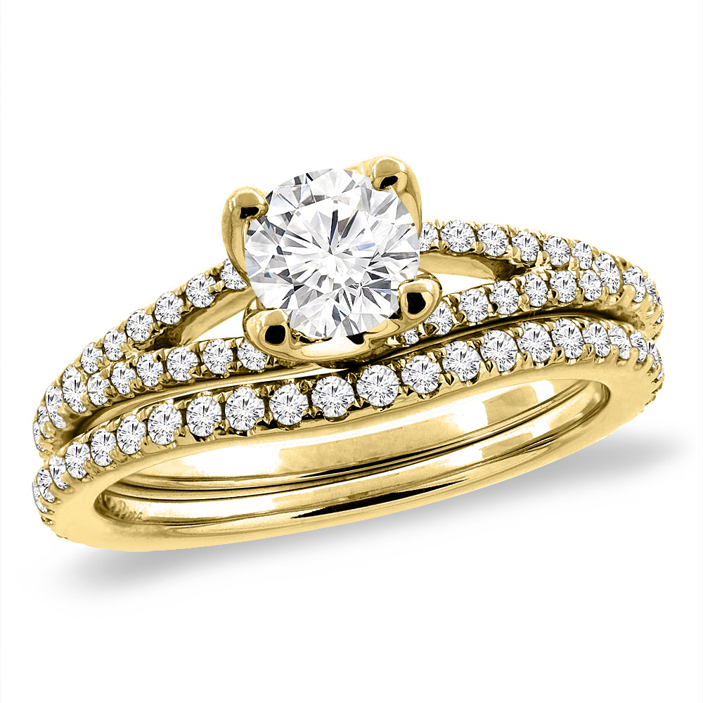 14K Yellow Gold 1.16 cttw Cubic Zirconia 2pc Engagement Ring Set Round 5 mm, sizes 5-10