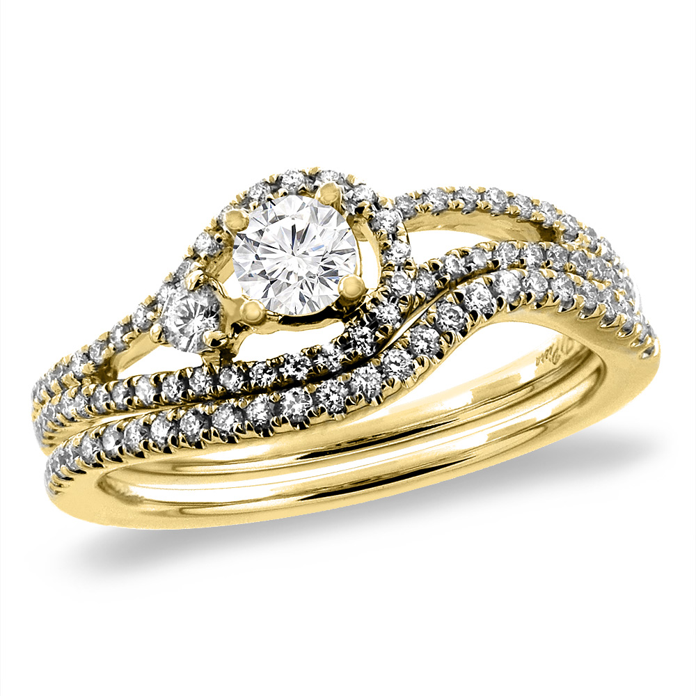 14K Yellow Gold 0.9 cttw Cubic Zirconia 2pc Engagement Ring Set Round 5 mm, sizes 5-10