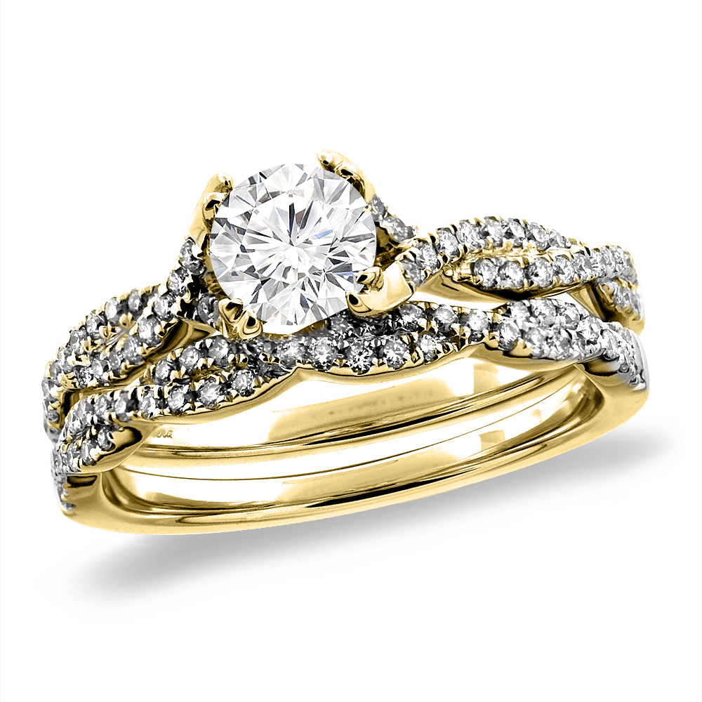 14K White/Yellow Gold 0.5 ct Cubic Zirconia 2pc Infinity Engagement Ring Set Round 5 mm, sz 5-10