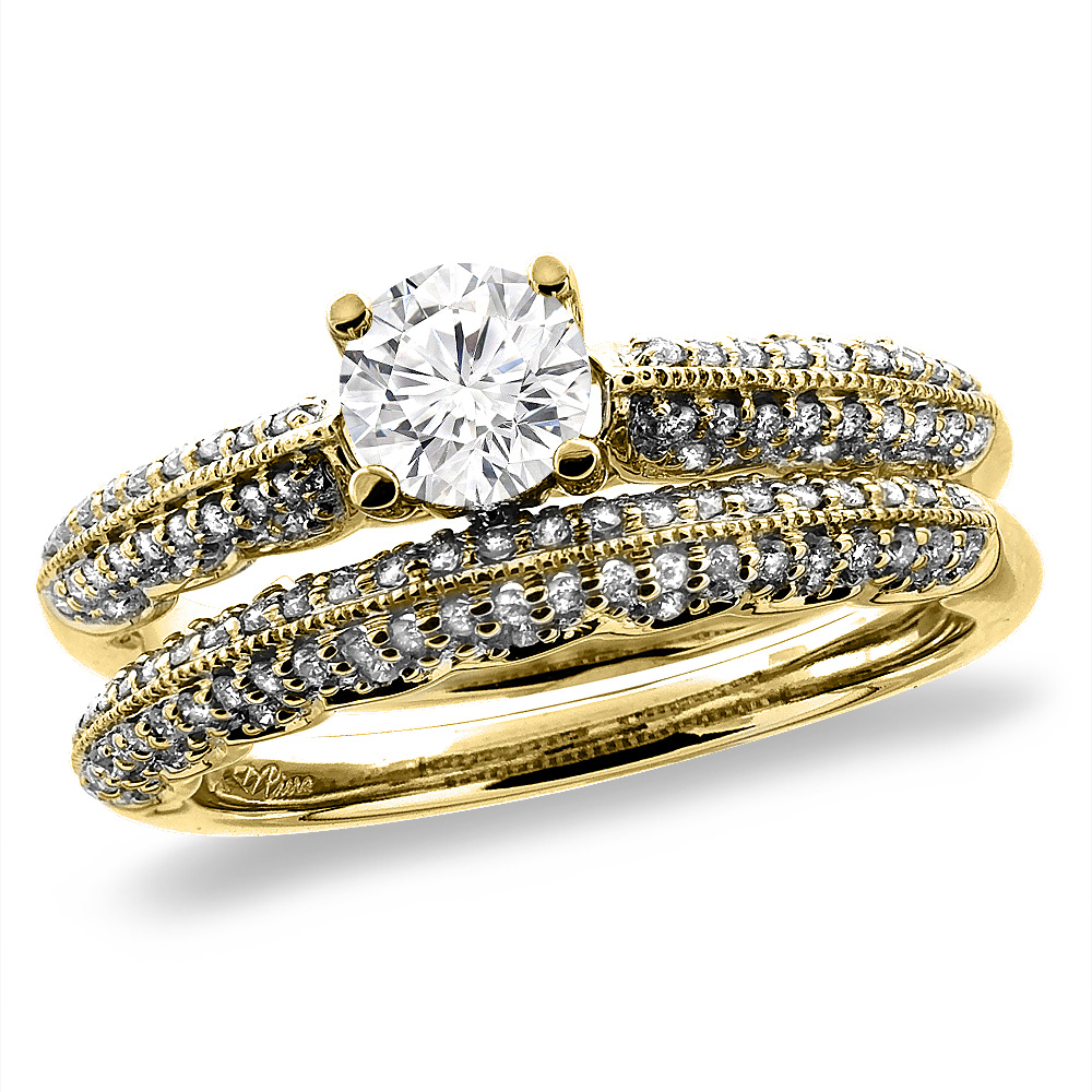 14K Yellow Gold 0.5 ct Cubic Zirconia 2pc Engagement Ring Set Round 5 mm, sizes 5-10