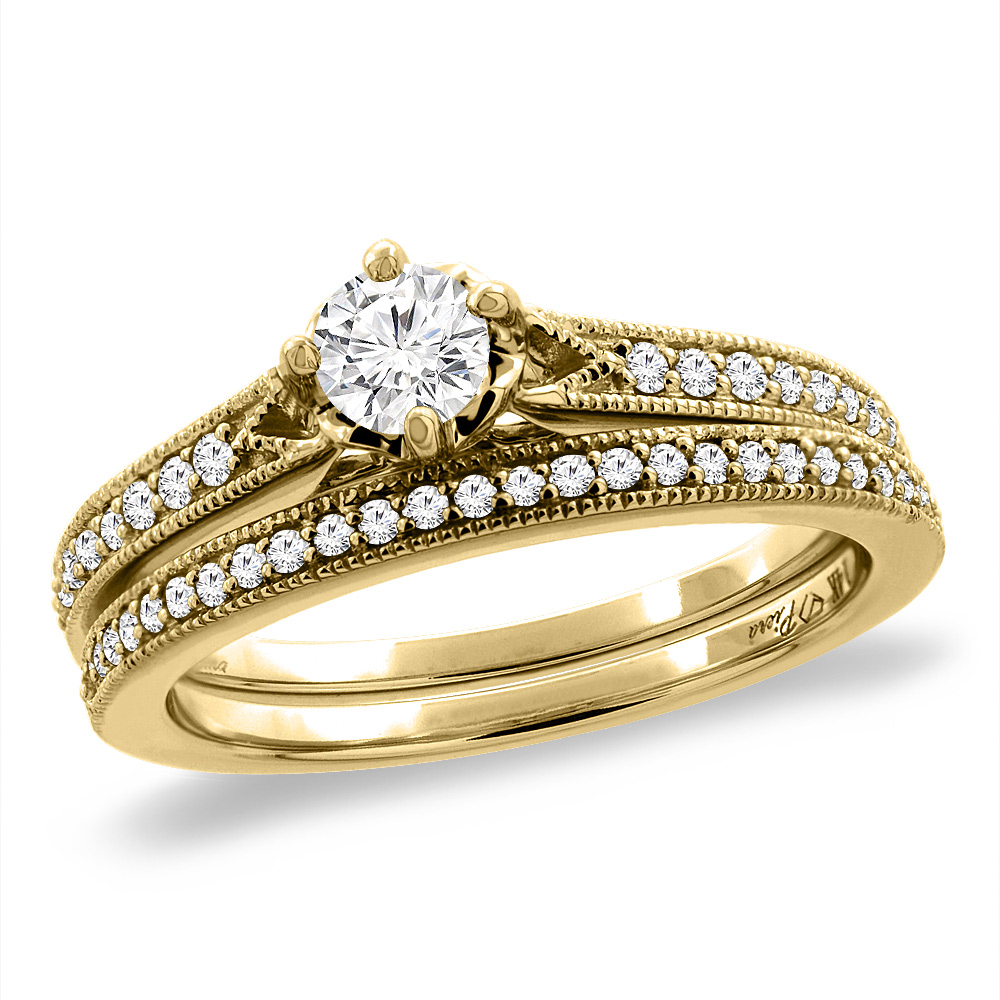 14K Yellow Gold 0.5 cttw Cubic Zirconia 2pc Engagement Ring Set Round 4 mm, sizes 5 - 10