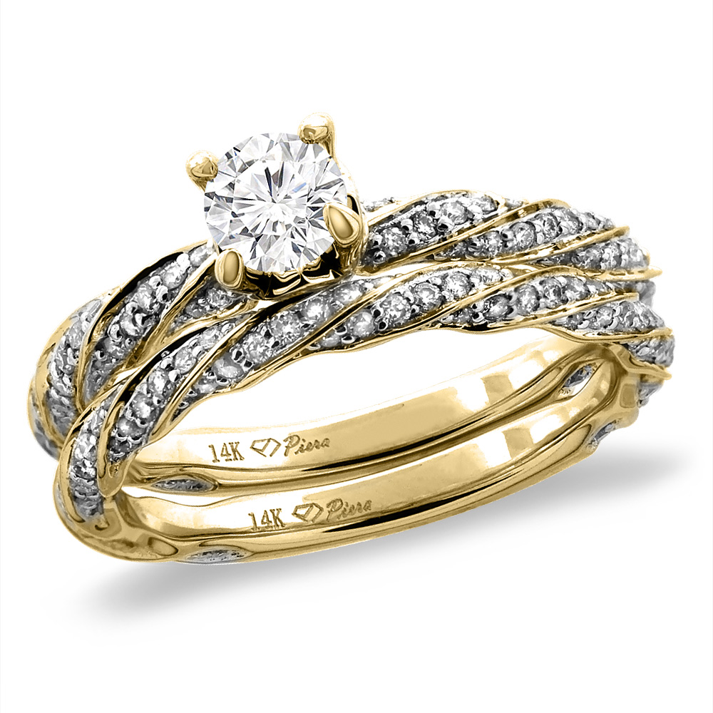 14K Yellow Gold 0.25 ct Cubic Zirconia 2pc Twisted Engagement Ring Set Round 4 mm, size5-10