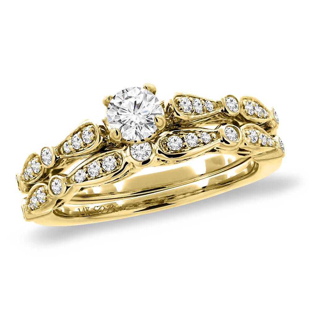 14K Yellow Gold 0.25 ct Cubic Zirconia 2pc Engagement Ring Set Round 4 mm, size5-10