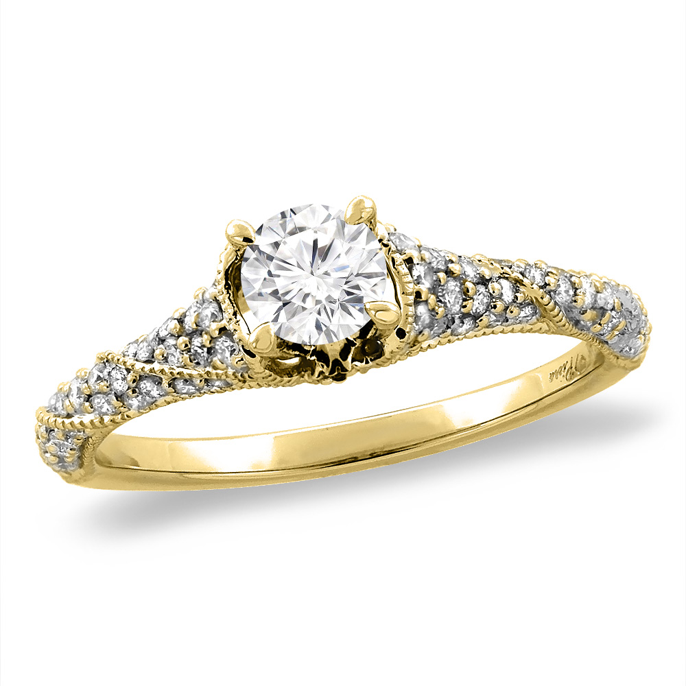 14K Yellow Gold Diamond and Cubic Zirconia Center Engagement Ring Round 4 mm, sizes 5 -10