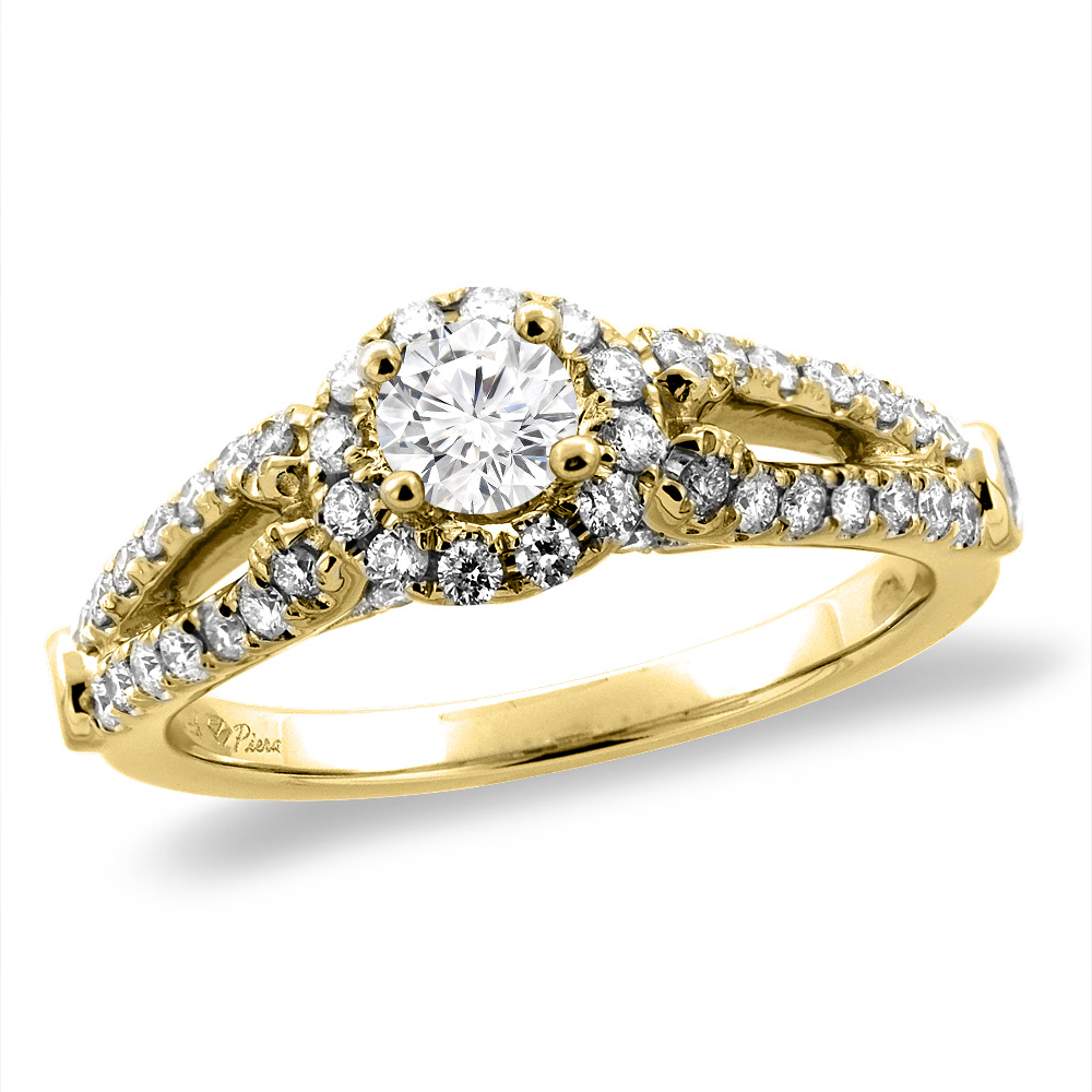 14K Yellow Gold 0.25 ct Cubic Zirconia Halo Engagement Ring Round 4 mm, sizes 5 -10