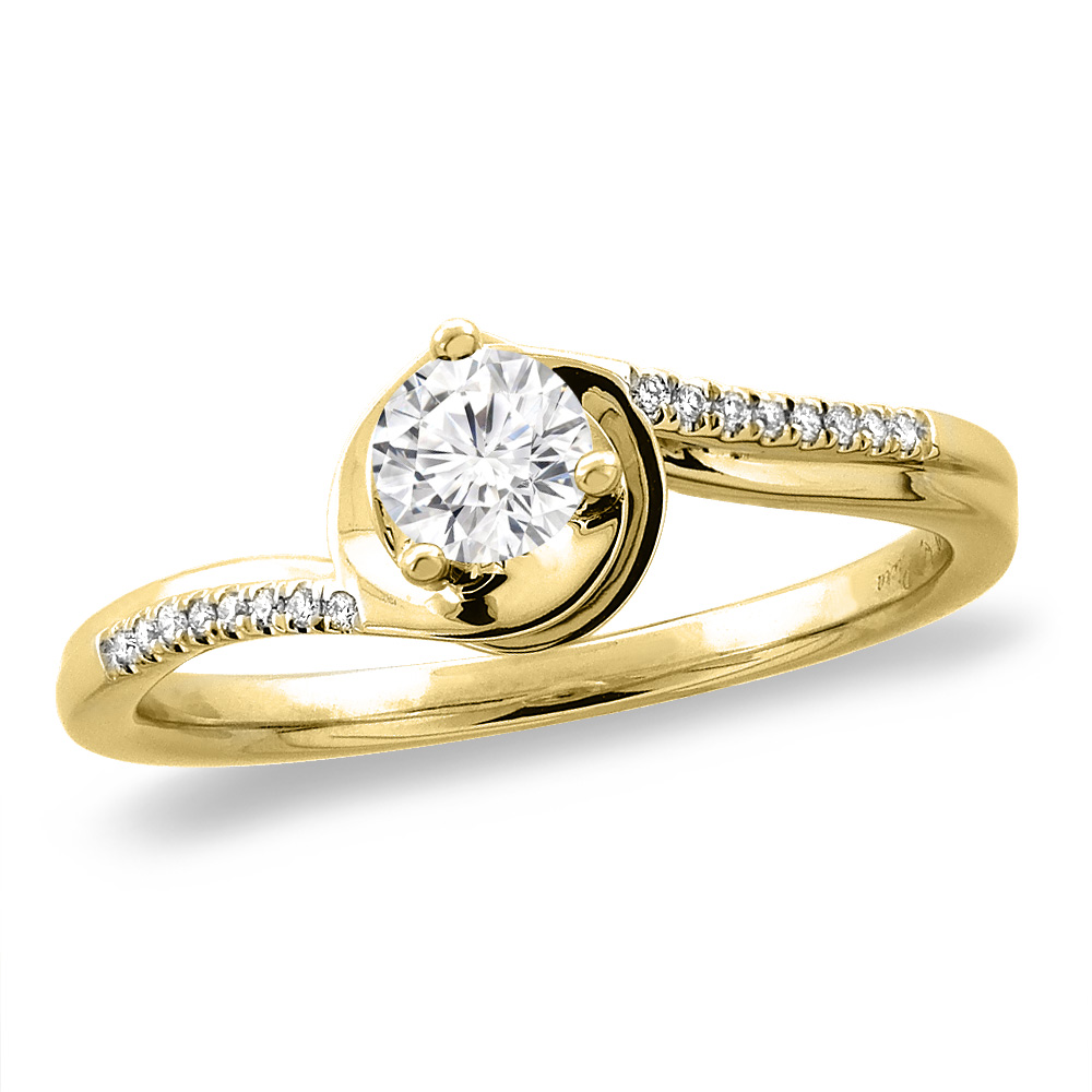 14K White/Yellow Gold 0.25 ct Cubic Zirconia Bypass Engagement Ring Round 4 mm, sizes 5 -10