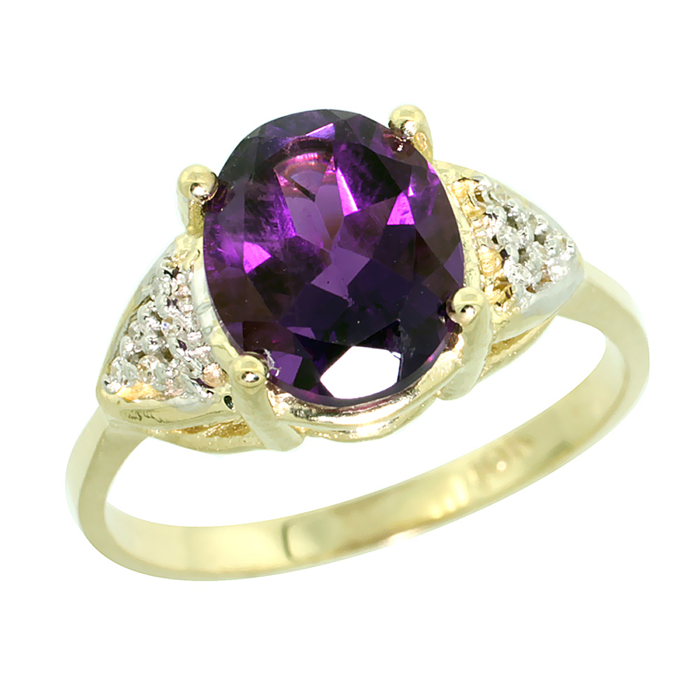 14k Yellow Gold Diamond Natural Amethyst Engagement Ring Oval 10x8mm, sizes 5-10