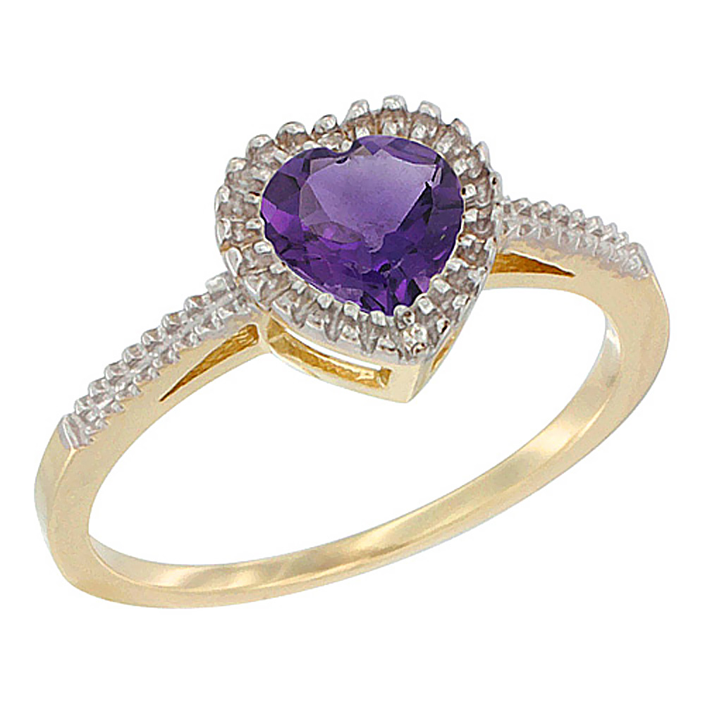 14K Yellow Gold Natural Amethyst Ring Heart 6x6 mm, sizes 5 - 10