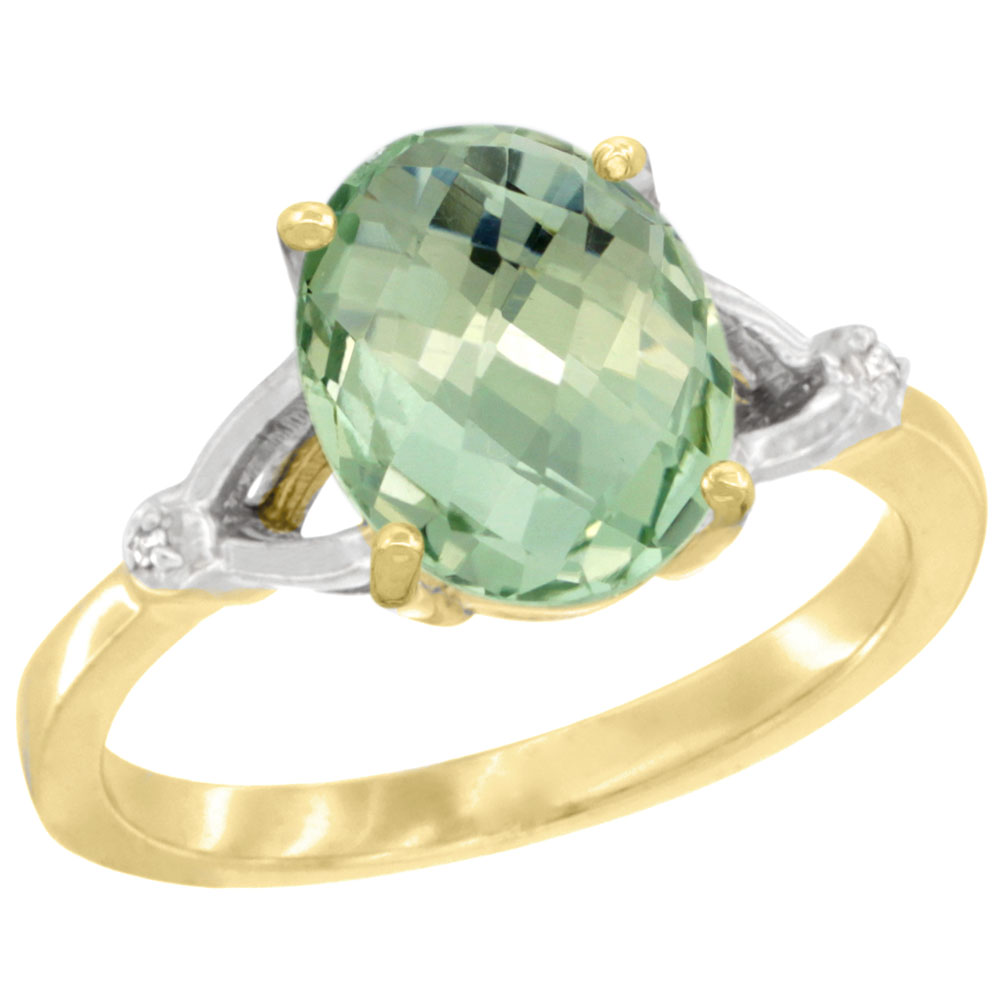 14K YELLOW GOLD SIMPLE LARGE 4 PRONG 10X8MM OVAL GREEN AMETHYST ENGAGEMENT RING FOR WOMEN 3/8 INCH WIDE SIZES 6-10